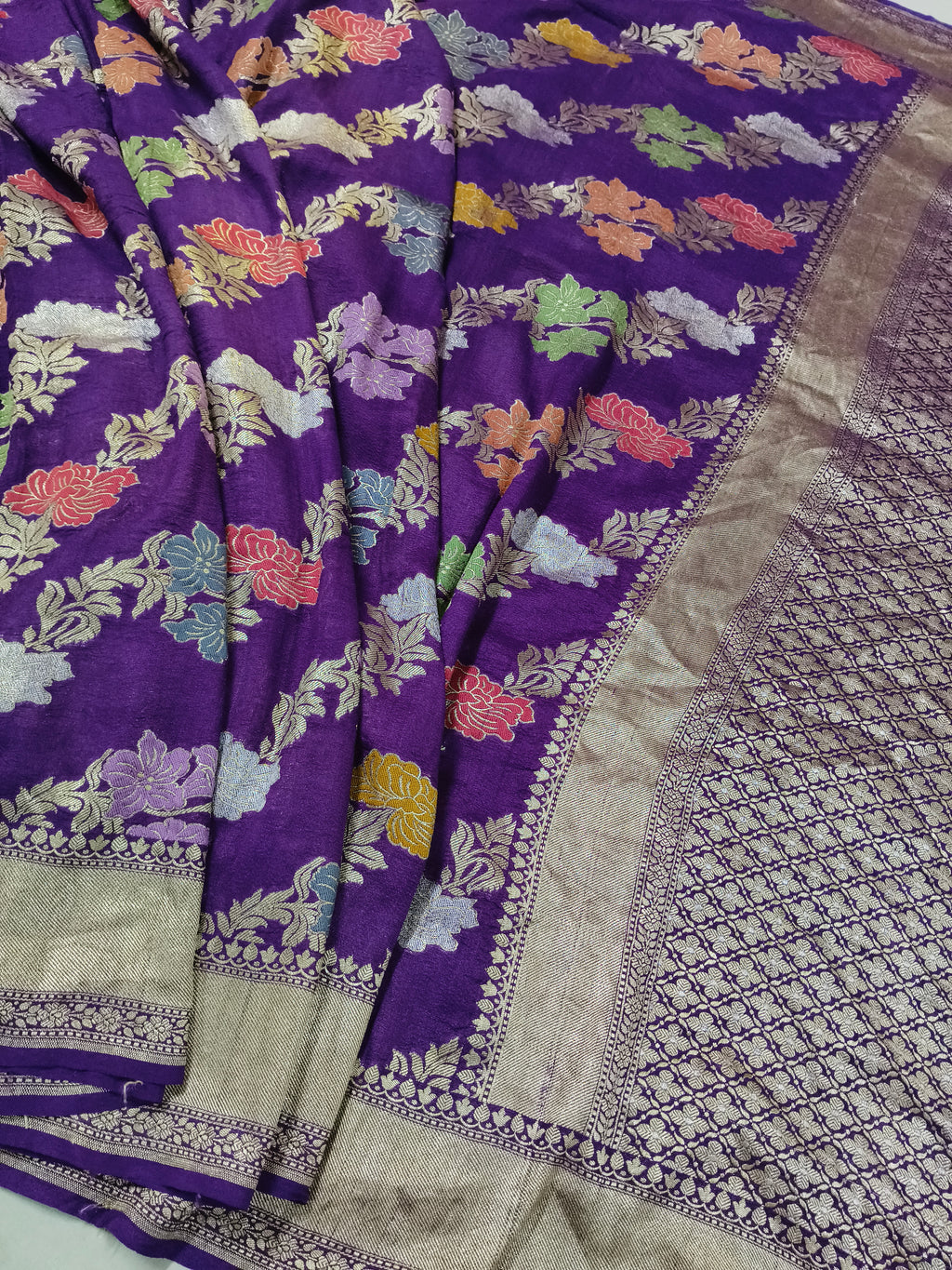 Pure Tussar Georgette Banarasi Handloom Meenakari Saree