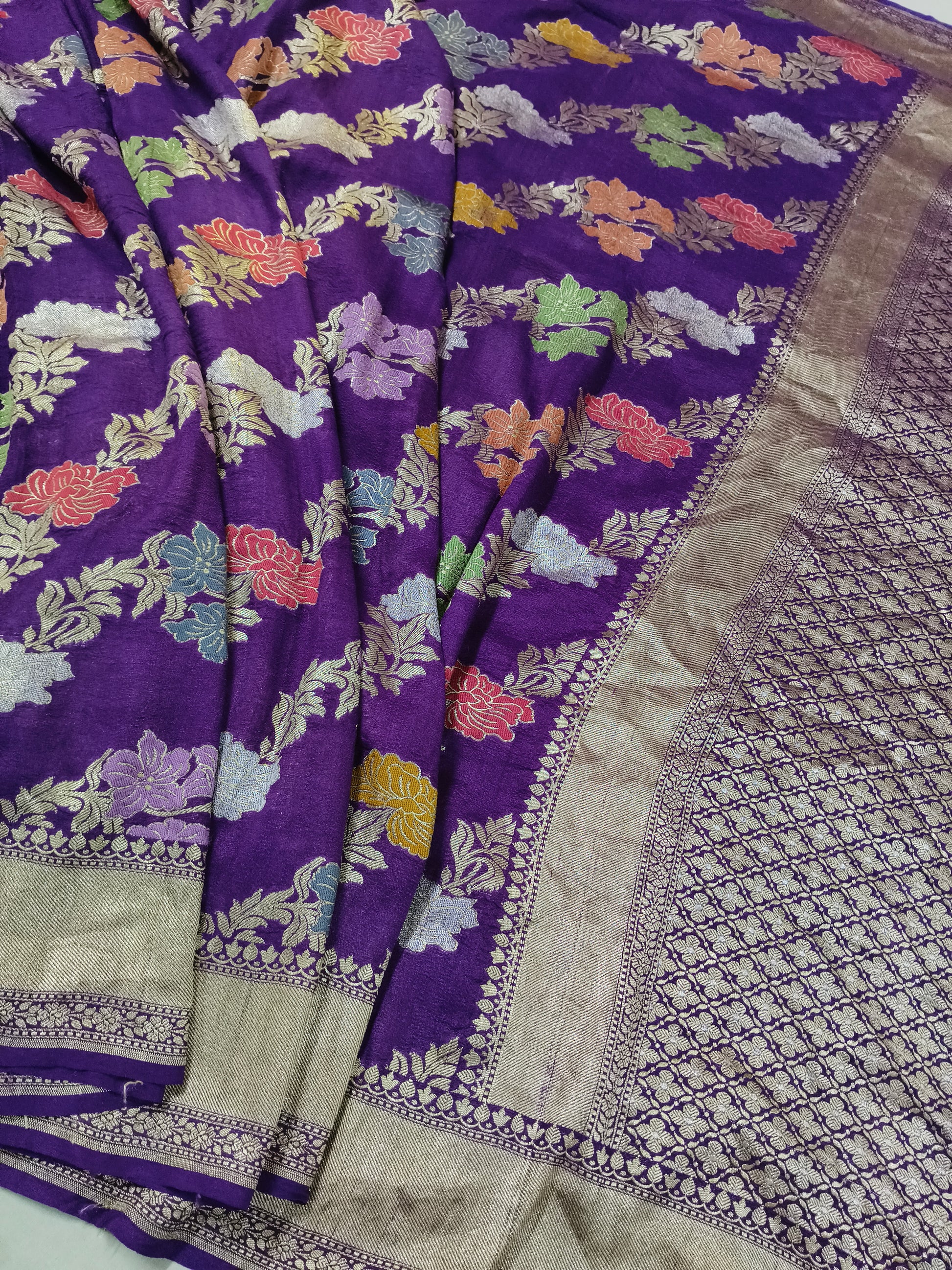 Pure Tussar Georgette Banarasi Handloom Meenakari Saree