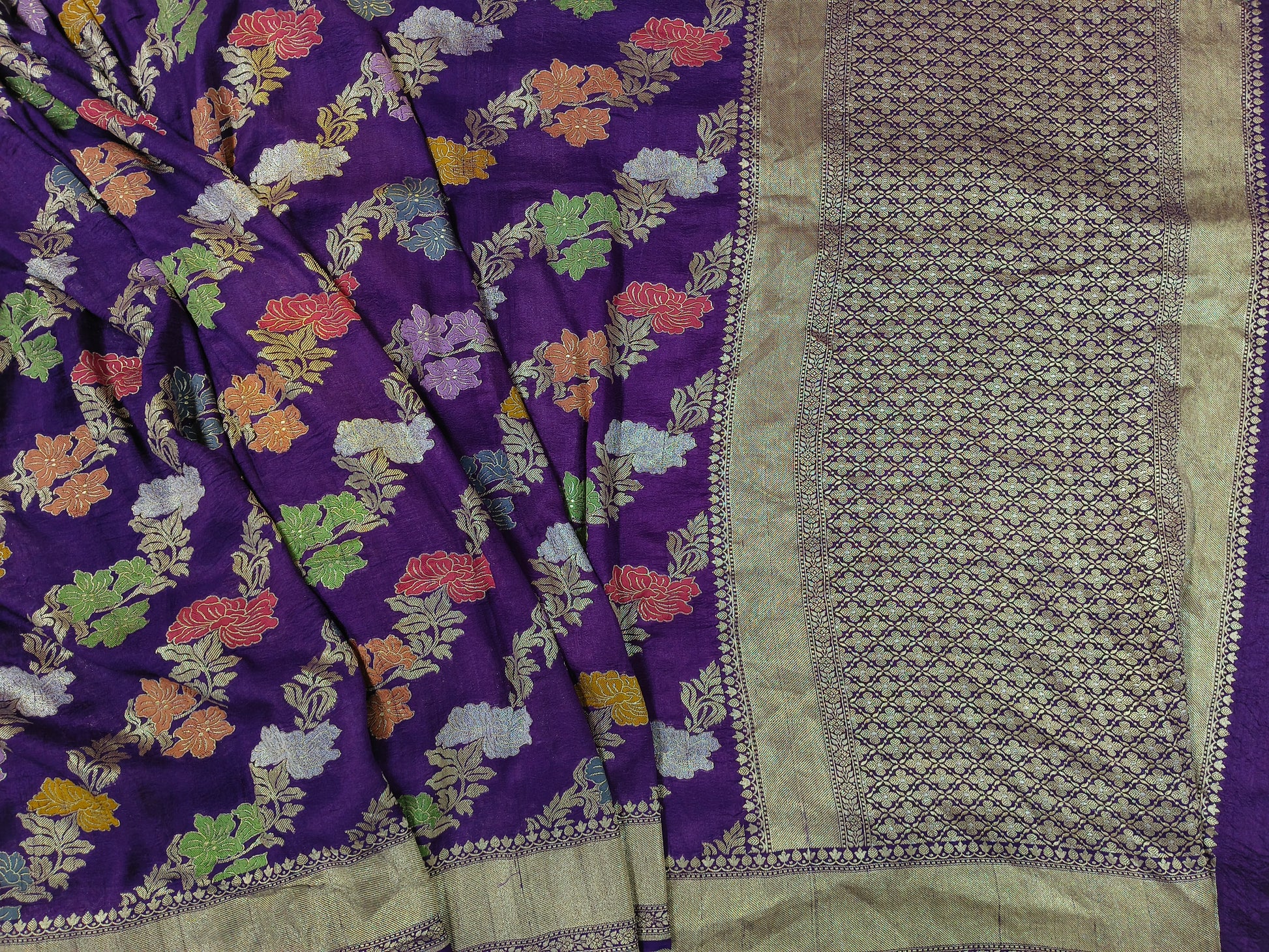 Pure Tussar Georgette Banarasi Handloom Meenakari Saree