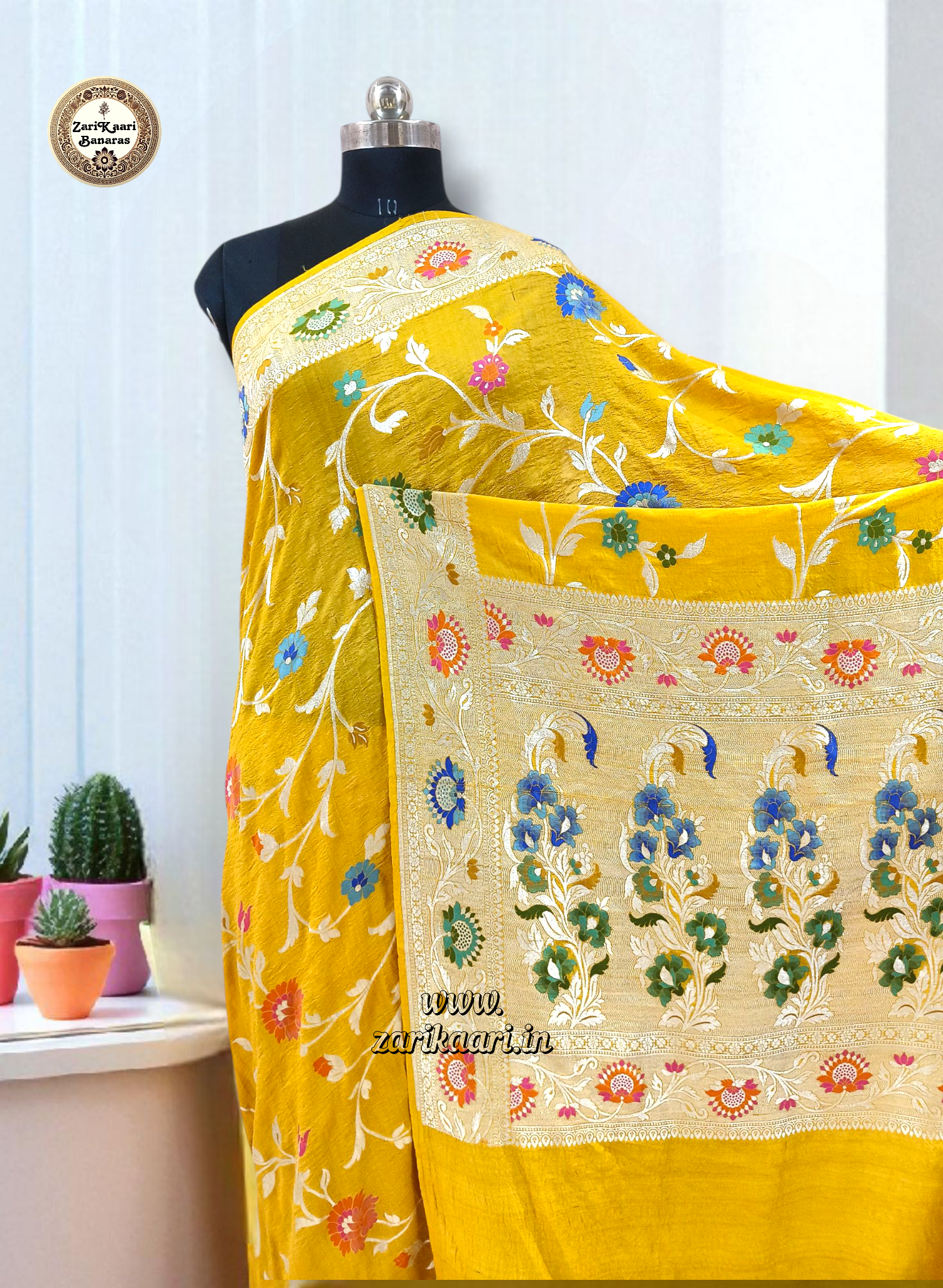 Pure Tussar Georgette Banarasi Handloom Meenakari Saree