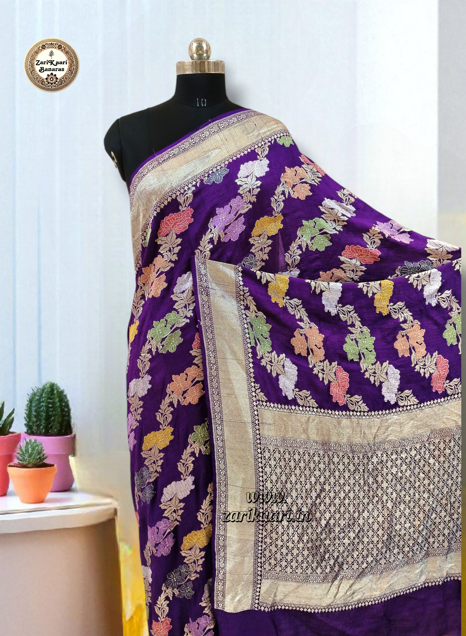 Pure Tussar Georgette Banarasi Handloom Meenakari Saree