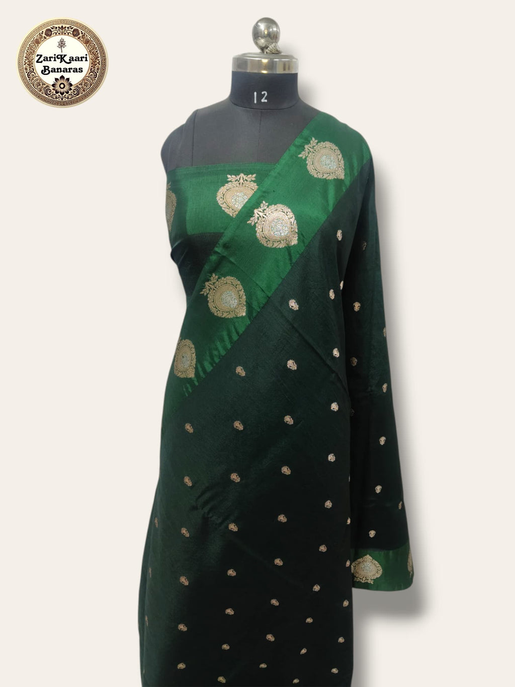 Bottle Green Banarasi Raw Mango Silk With Sona Ropa Zari Work