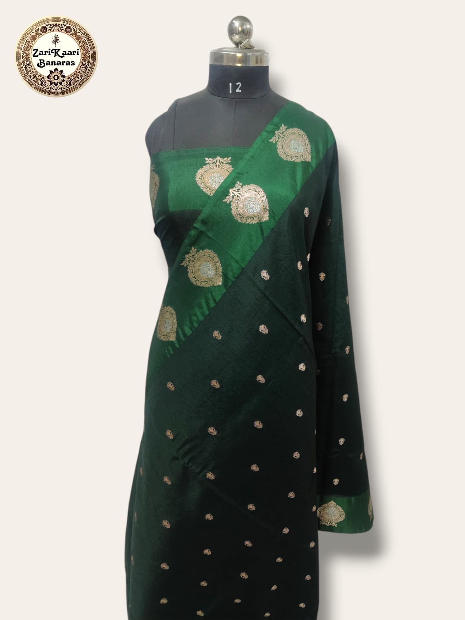 Bottle Green Banarasi Raw Mango Silk With Sona Ropa Zari Work