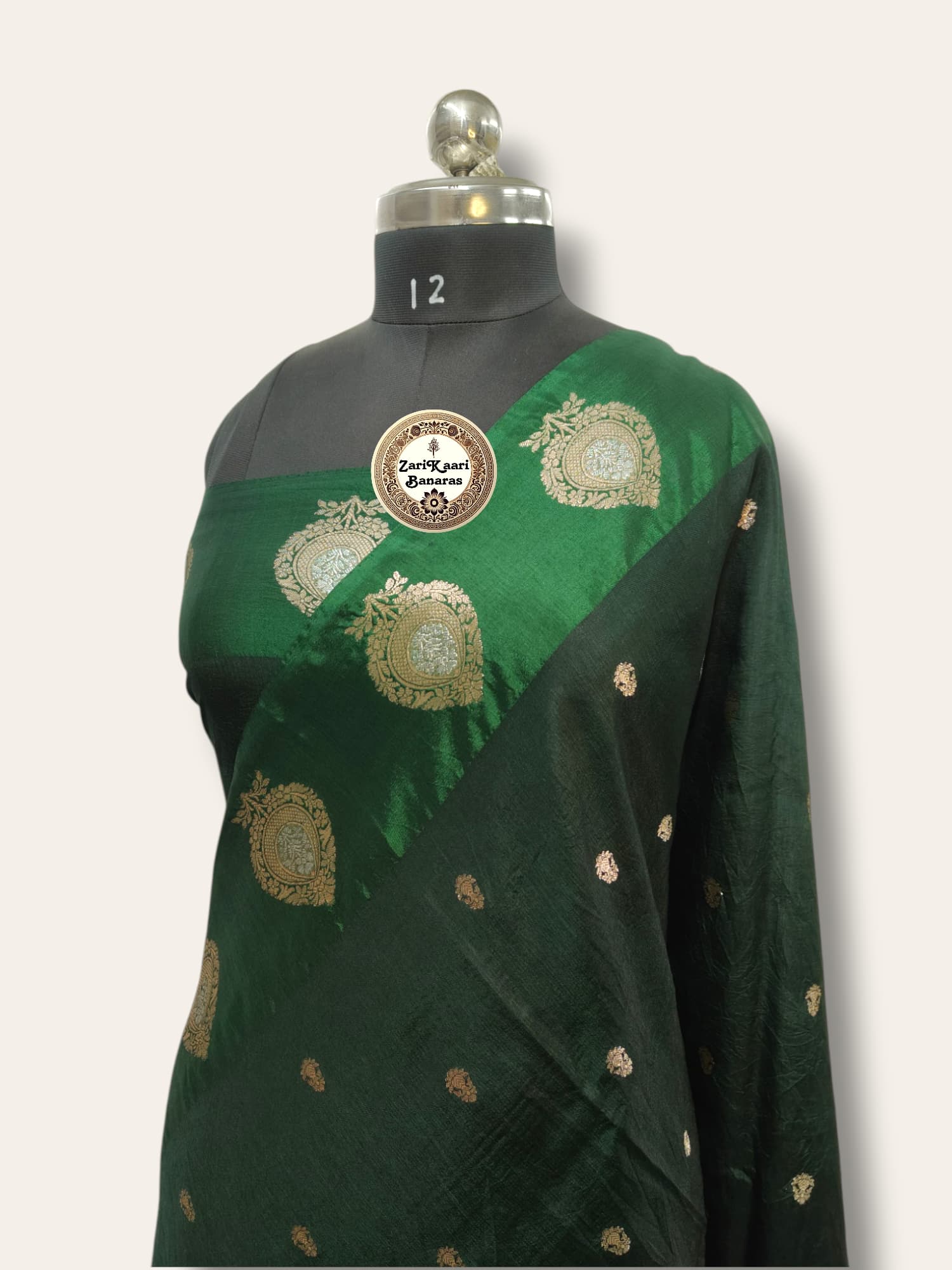 Bottle Green Banarasi Raw Mango Silk With Sona Ropa Zari Work