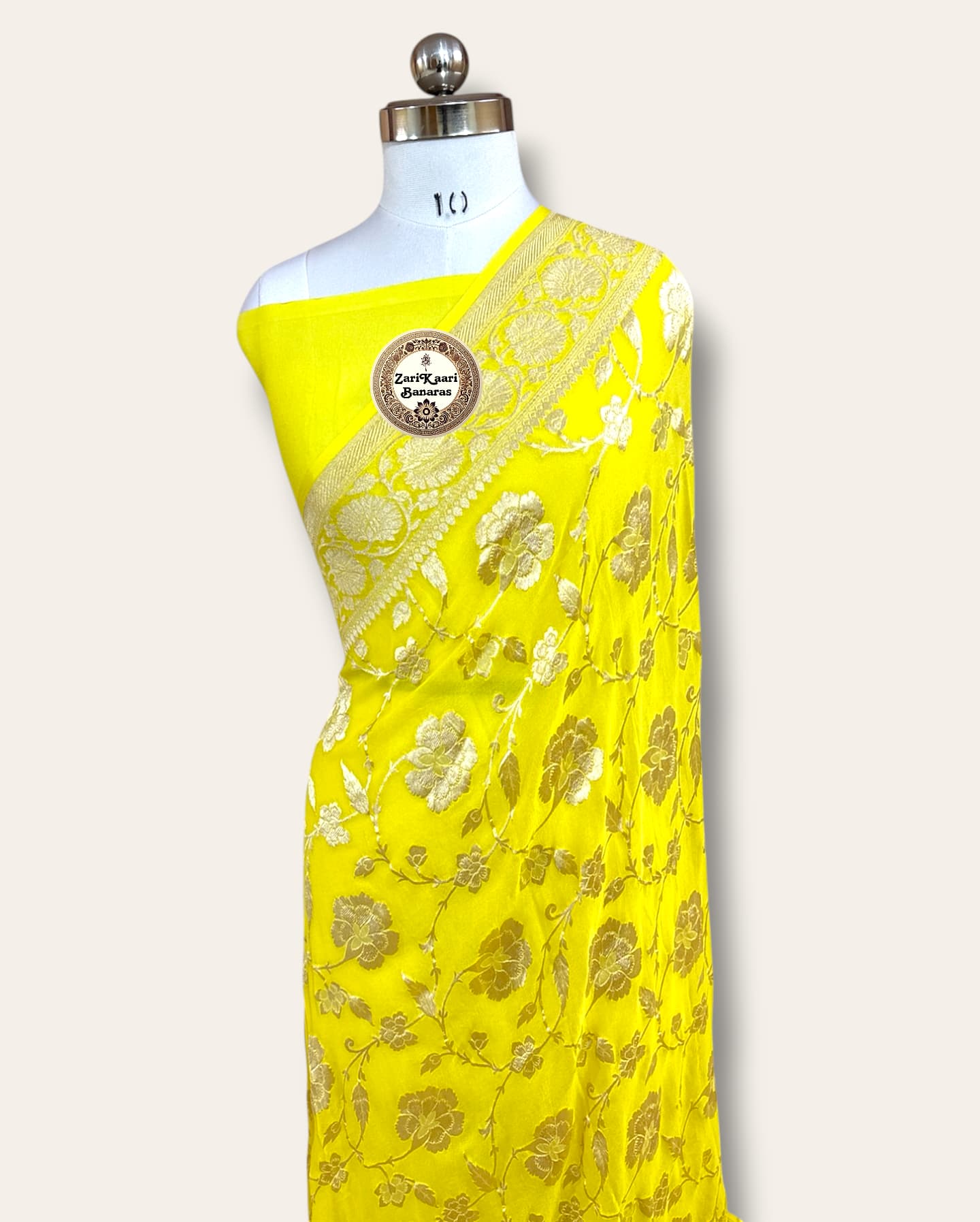 Yellow Banarasi Pure Handloom Khaddi Georgette Chiffon with Water Zari