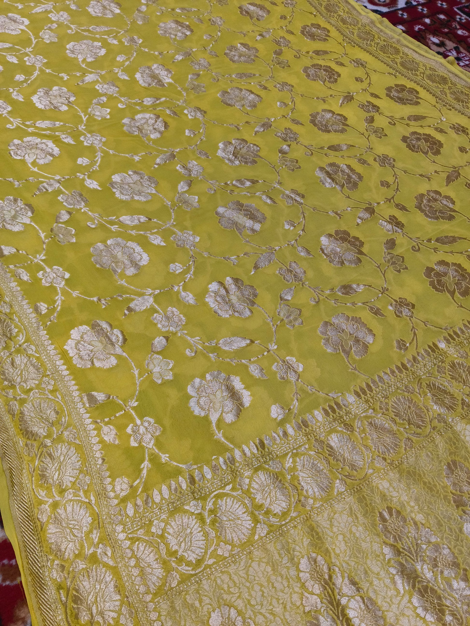 Yellow Banarasi Pure Handloom Khaddi Georgette Chiffon with Water Zari