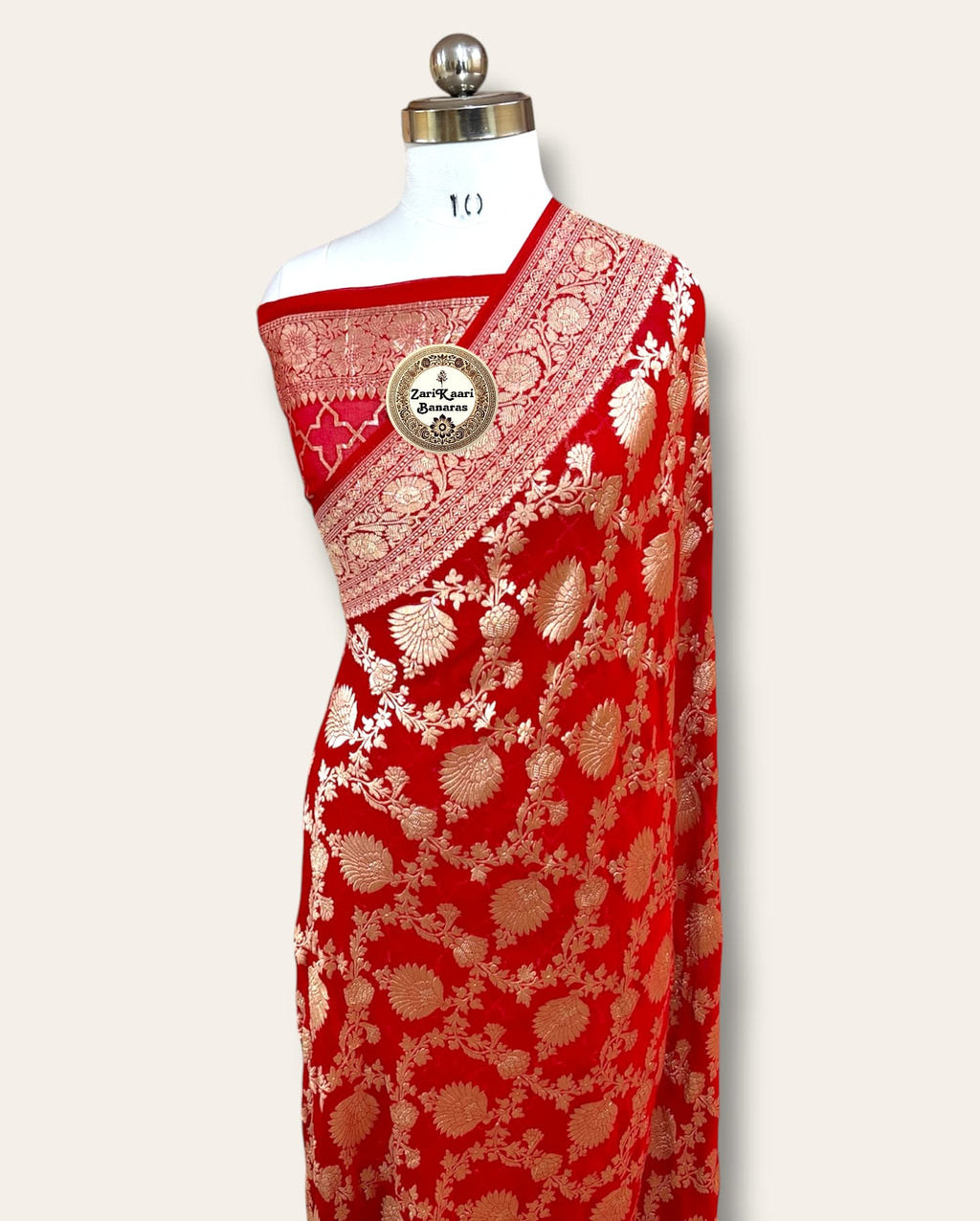Red Banarasi Pure Handloom Khaddi Georgette Chiffon with Water Zari