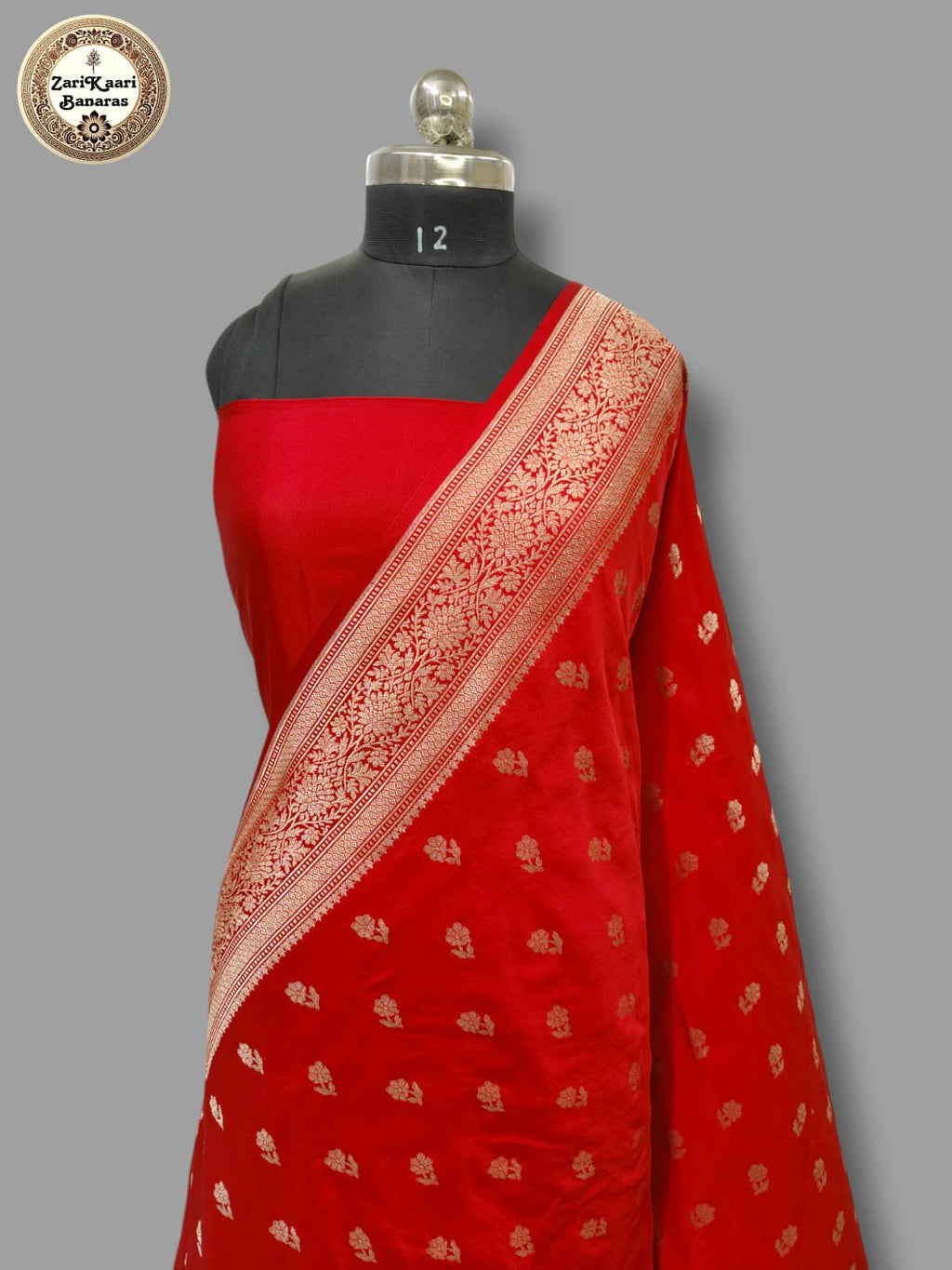 Red Banarasi Katan Mashru Silk Saree with Gold Zari