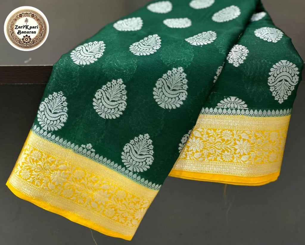 Banarasi Katan Georgette Saree with Silver Zari
