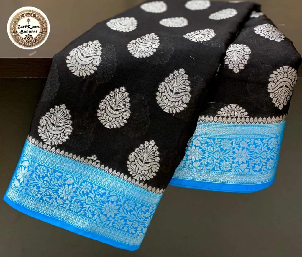 Banarasi Katan Georgette Saree with Silver Zari