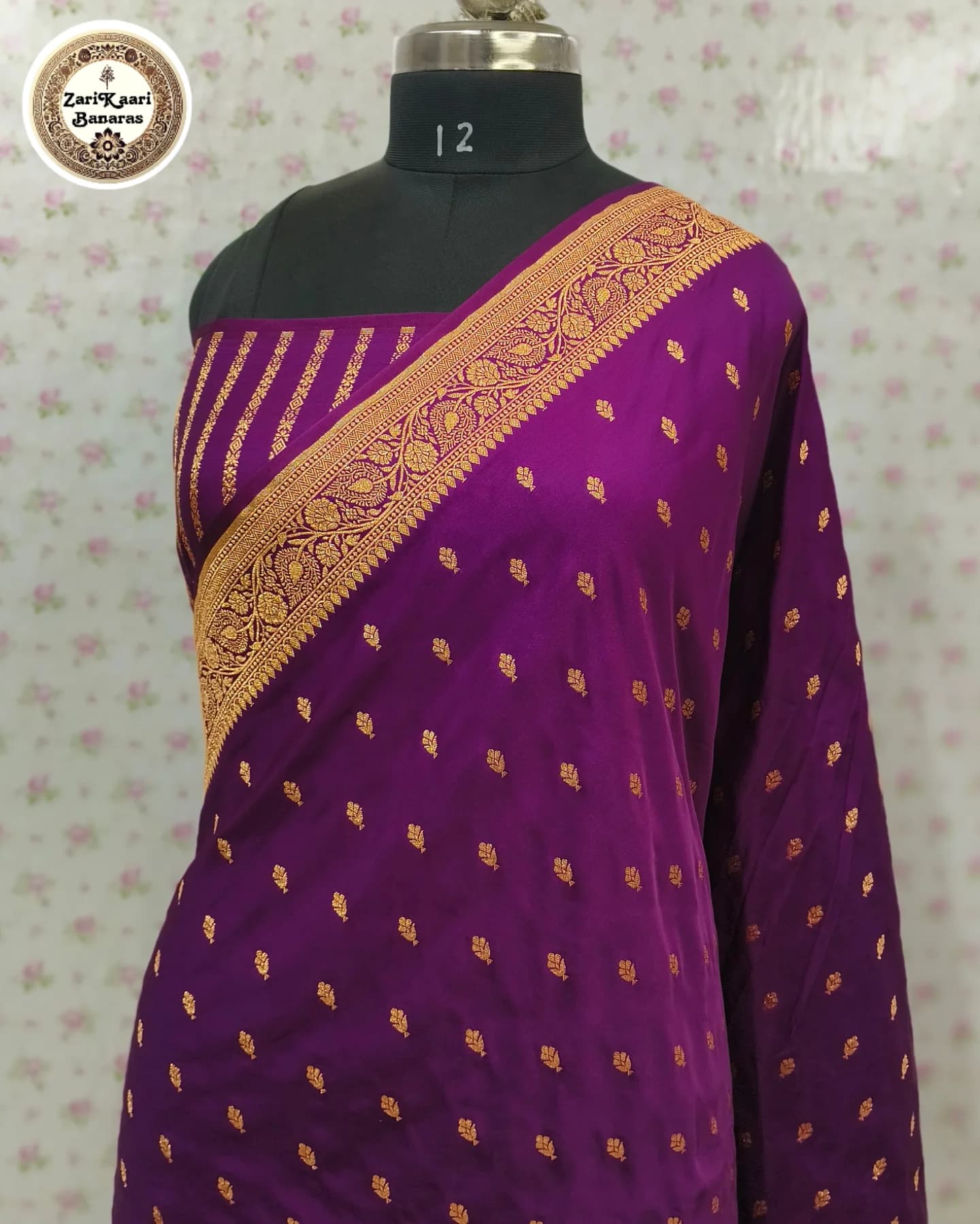 Purple Banarasi Katan Satin Silk with Gold Zari