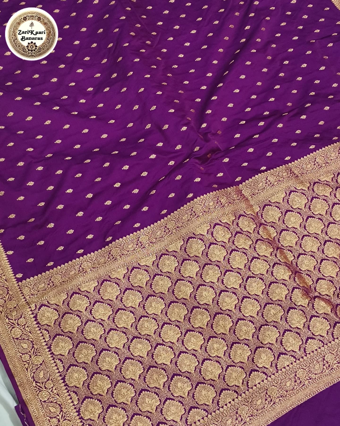 Purple Banarasi Katan Satin Silk with Gold Zari