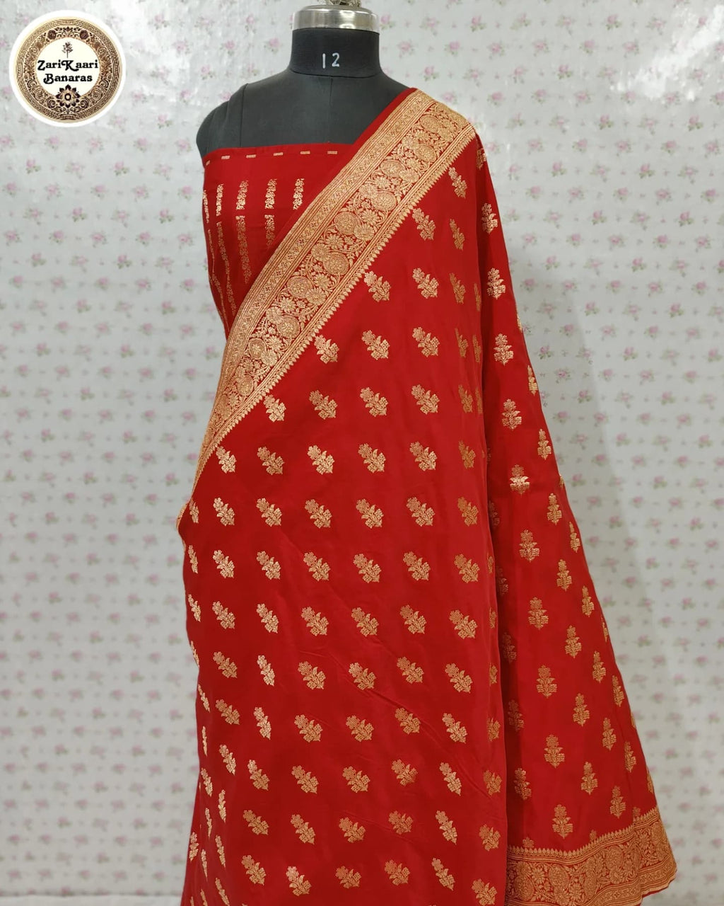 Red Banarasi Katan Satin Silk with Gold Zari