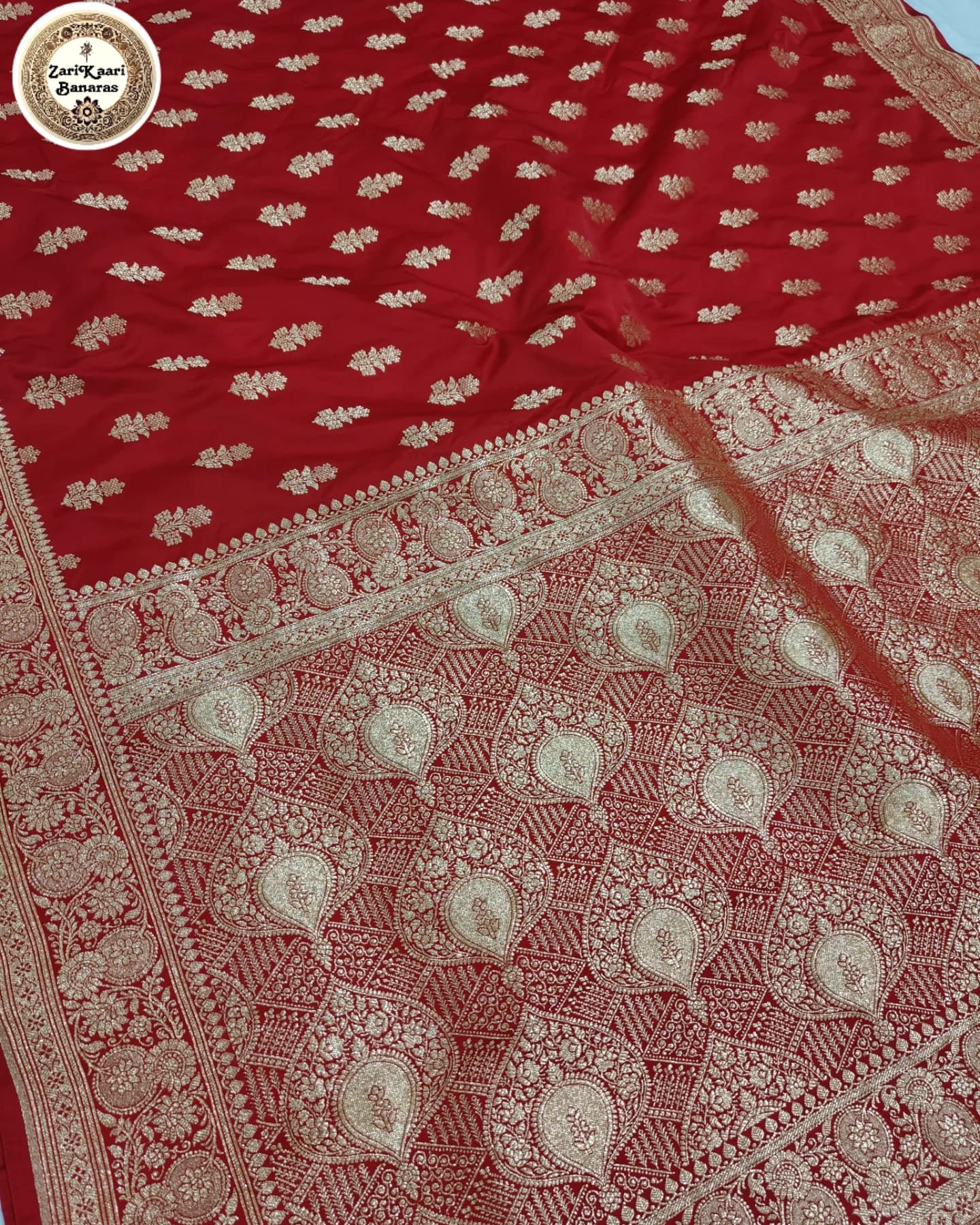 Red Banarasi Katan Satin Silk with Gold Zari