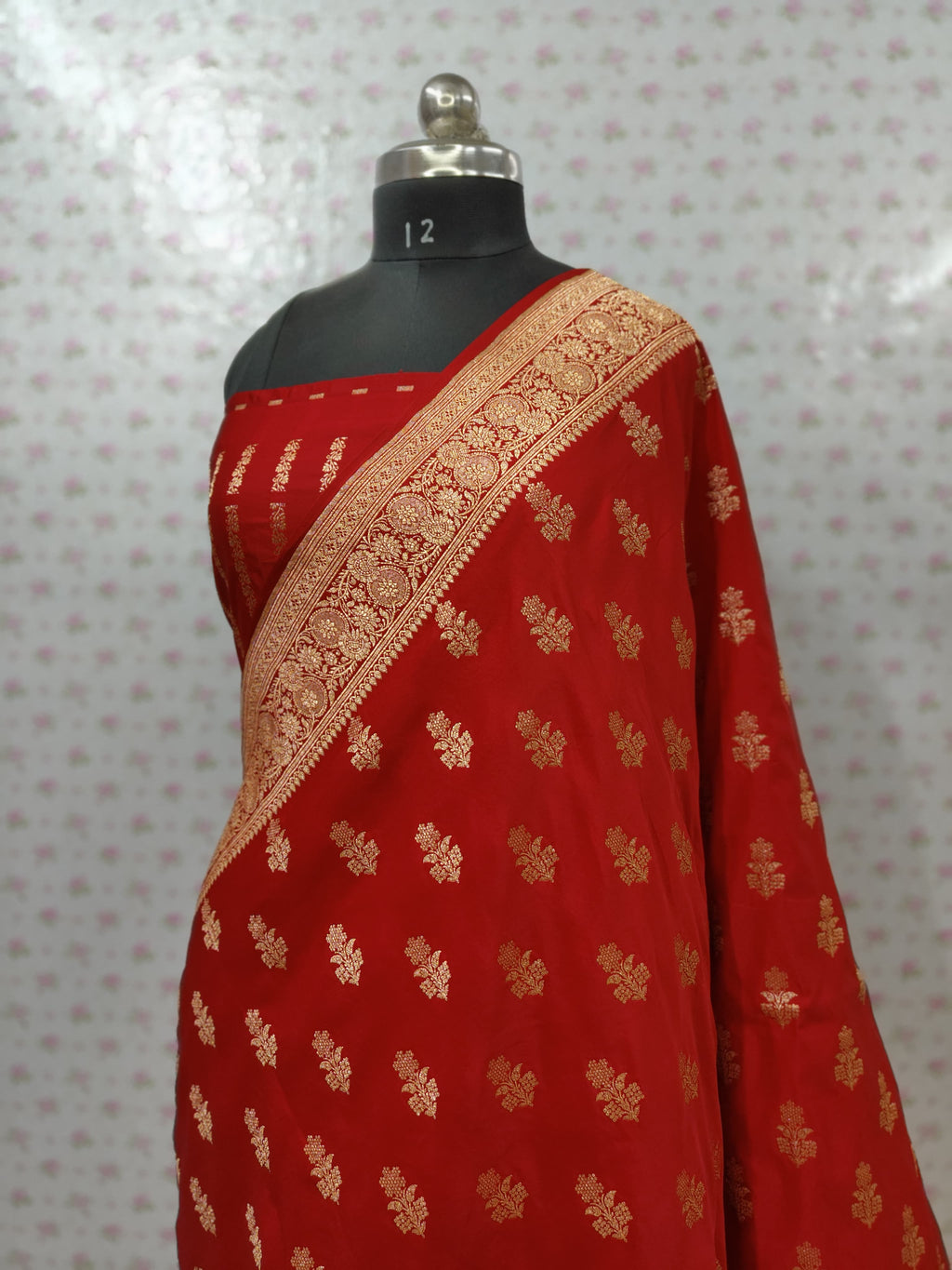 Red Banarasi Katan Satin Silk with Gold Zari