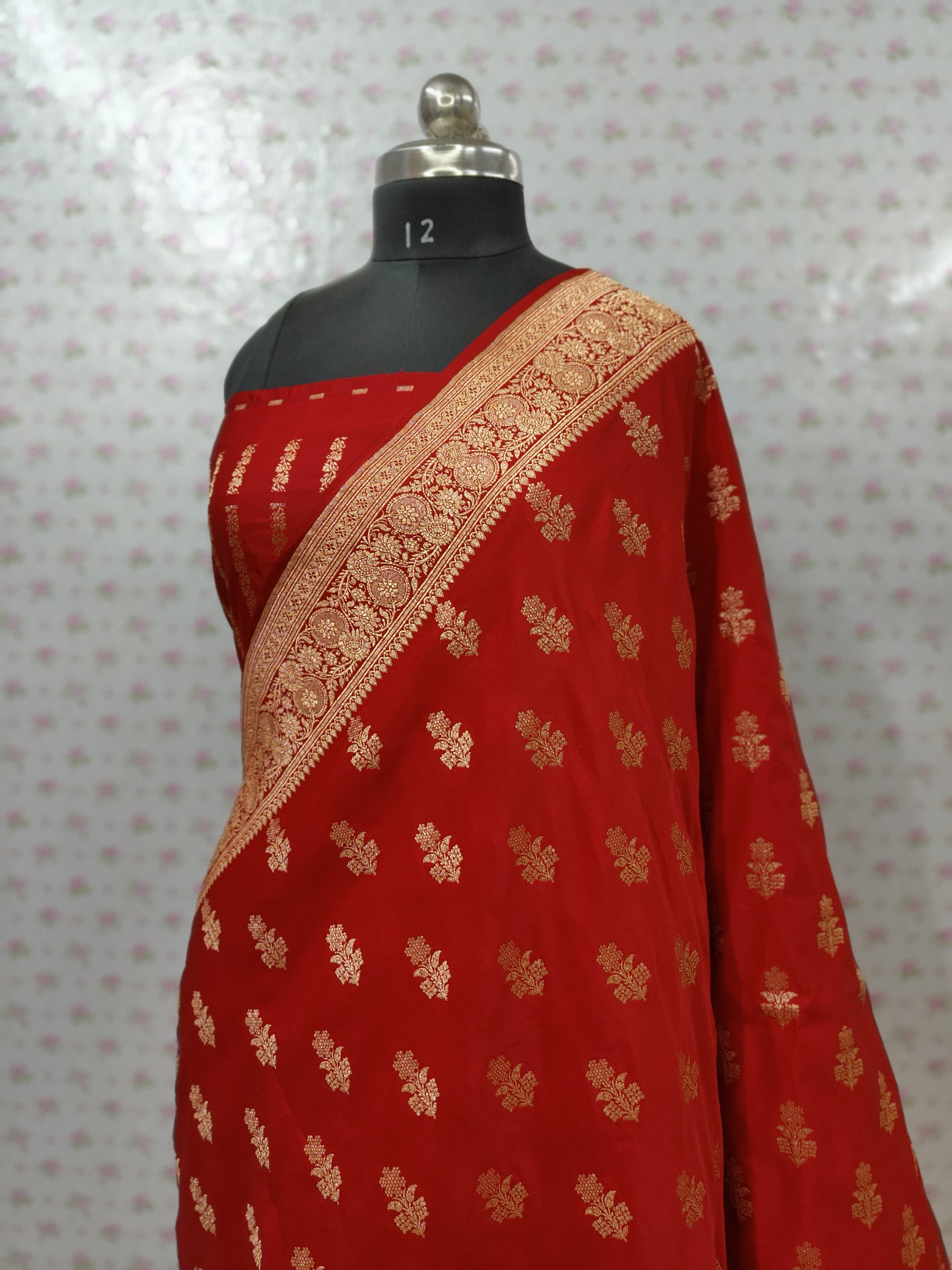 Red Banarasi Katan Satin Silk with Gold Zari