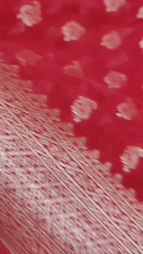 Banarasi Katan Georgette Saree with Watar-Gold Zari. Red