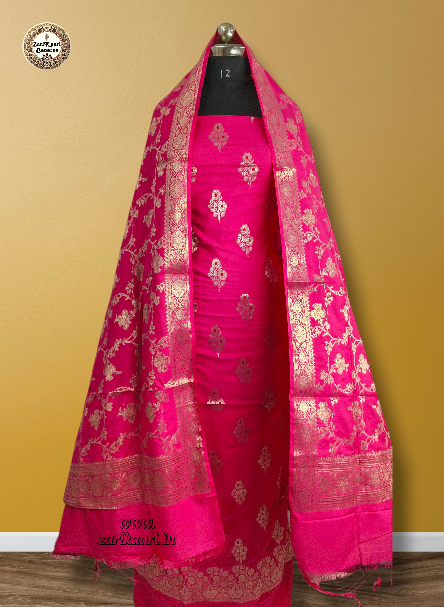 Banarasi Katan Silk Suit Set with Meenedar Dupatta & Plain Shalwar