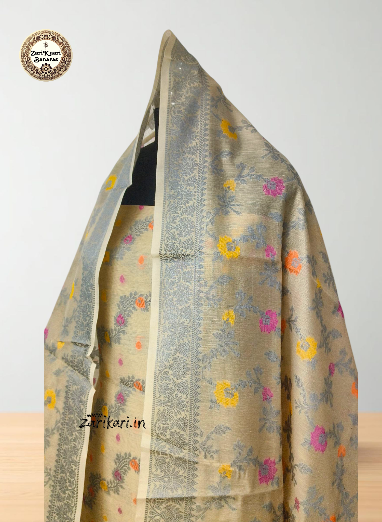 Women's Banarasi Cotton Silk Unstitched Suit Set with Meenedar Dupatta & Bottom (Multicolor Floral, 3-Piece Set)