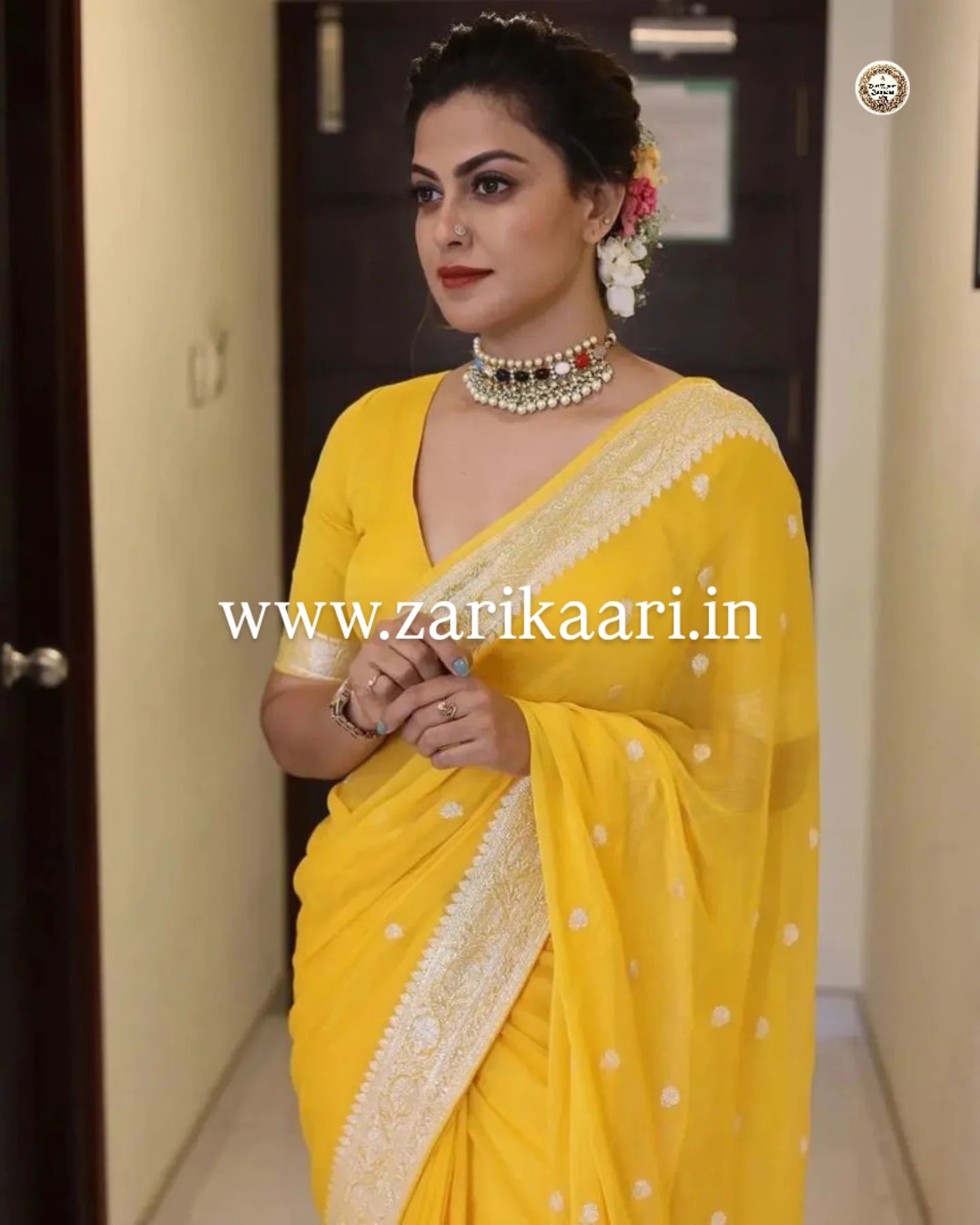 Pure Handloom Georgette Banarasi Saree - Yellow