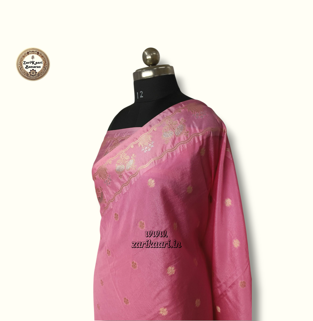 Pink Banarasi Raw Mango Silk With Sona Ropa Zari Work