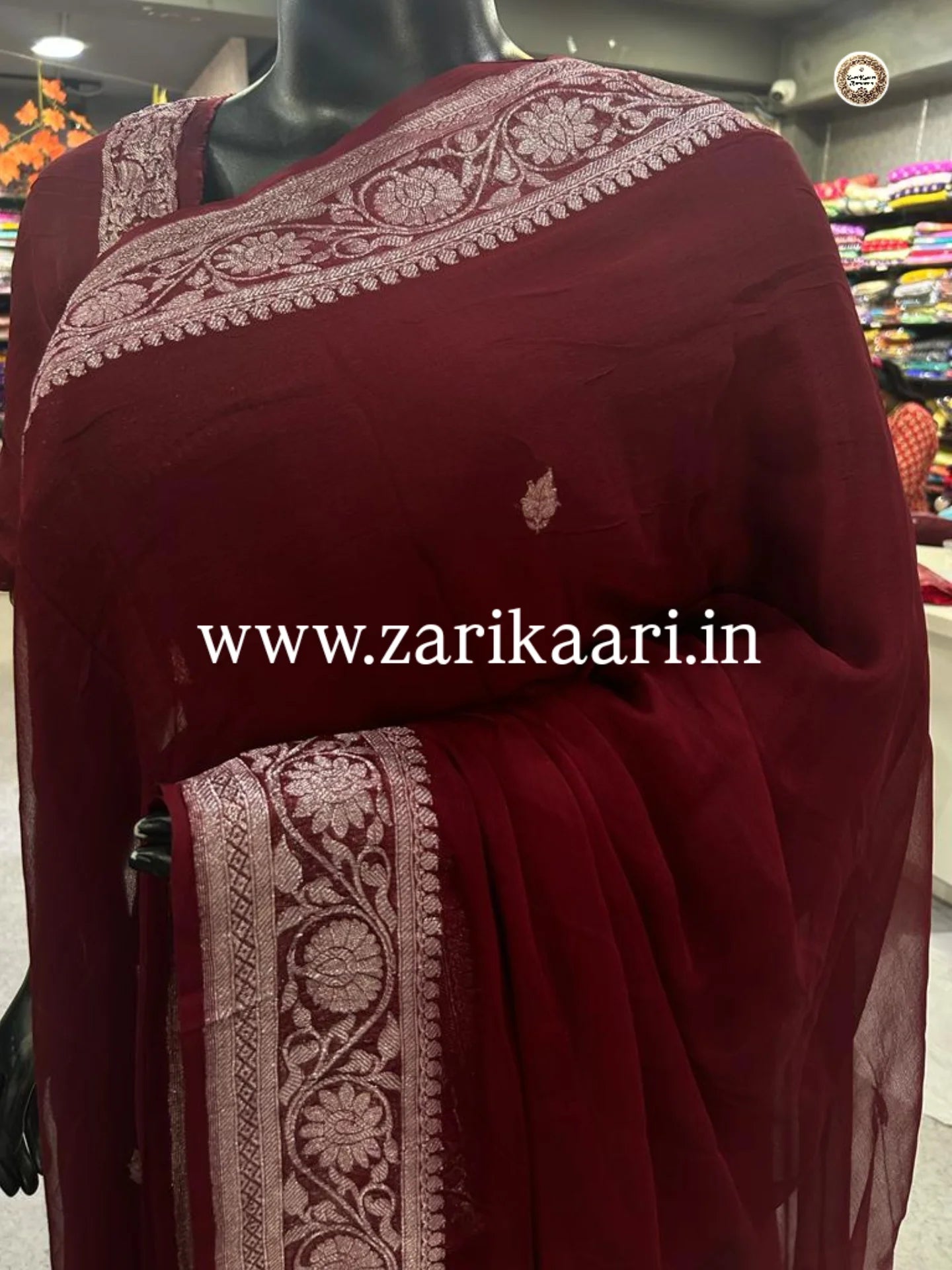 Pure Handloom Georgette Banarasi Saree - Maroon