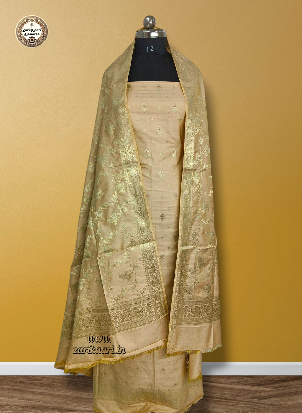 Banarasi Katan Silk Suit Set with Meenedar Dupatta & Plain Shalwar