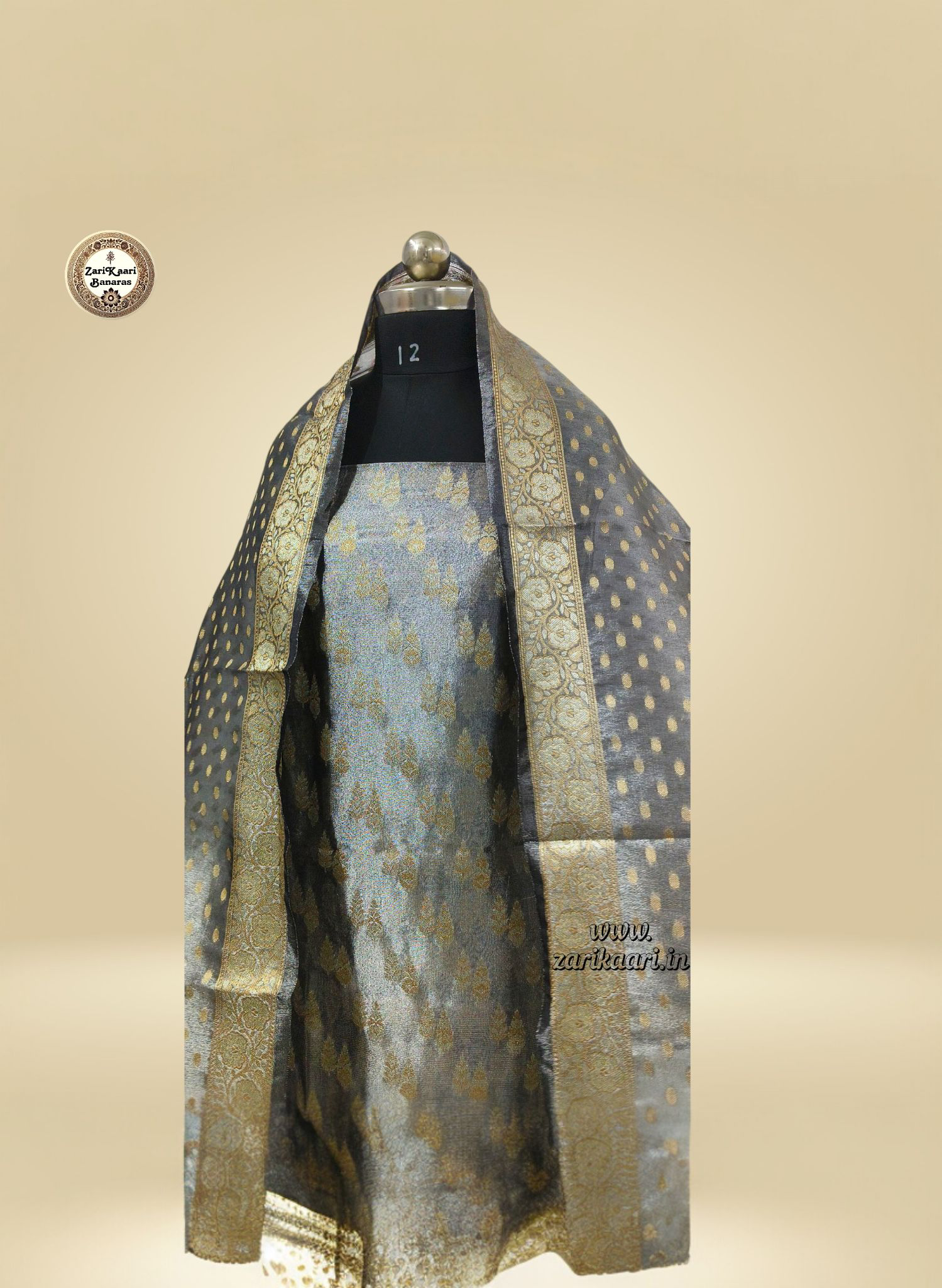 Banarasi Tissue Silk Suit Set with Meenedar Zari Dupatta & Plain Shalwar Boti Work