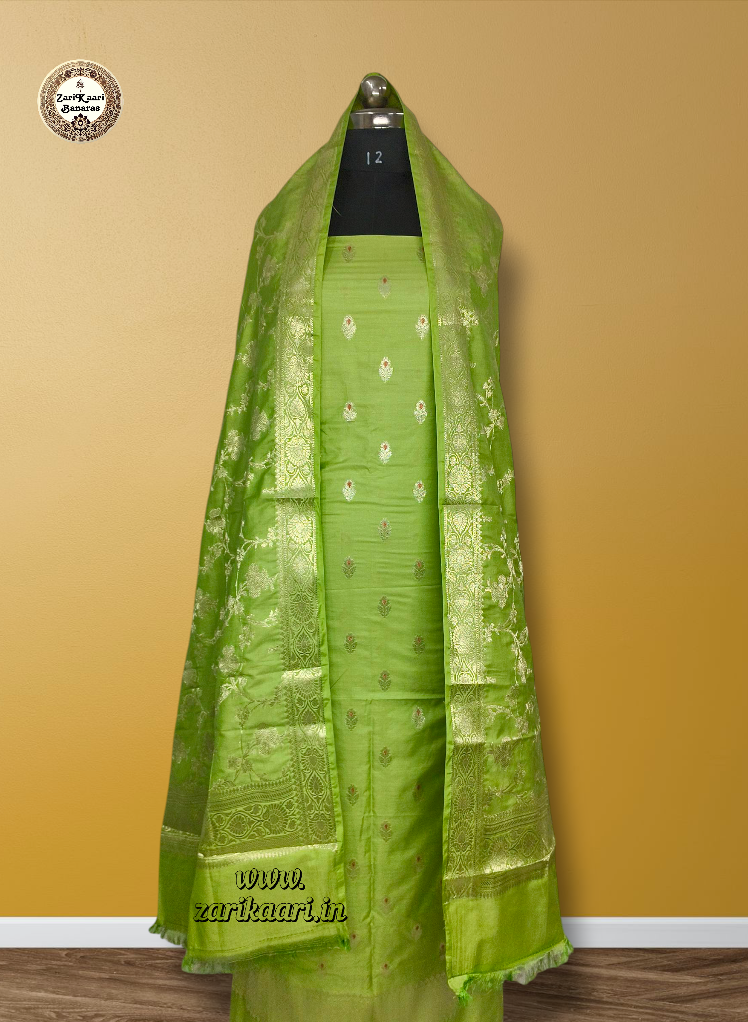 Banarasi Katan Silk Suit Set with Meenedar Dupatta & Plain Shalwar