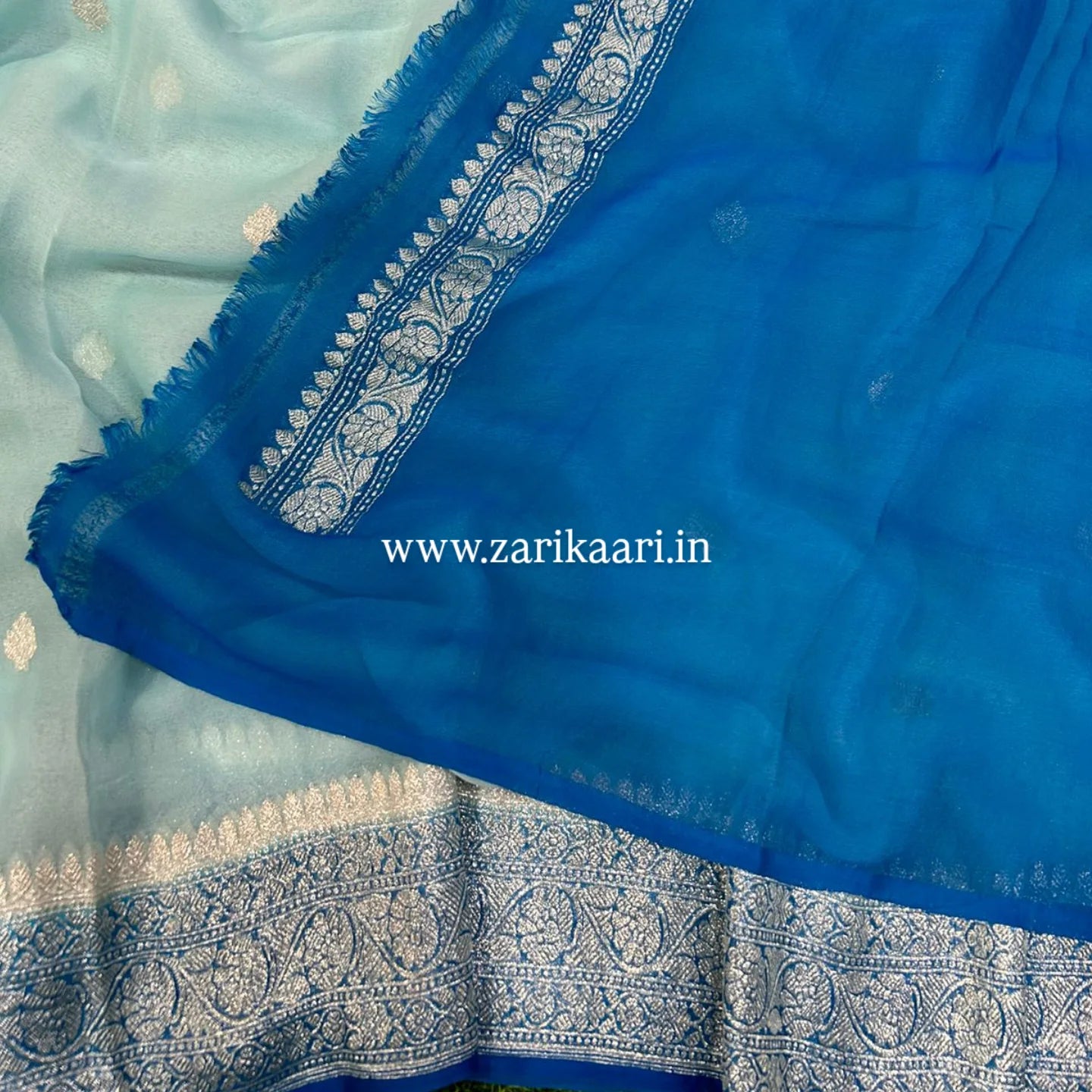 Pure Handloom Georgette Banarasi Saree - Ocean Blue