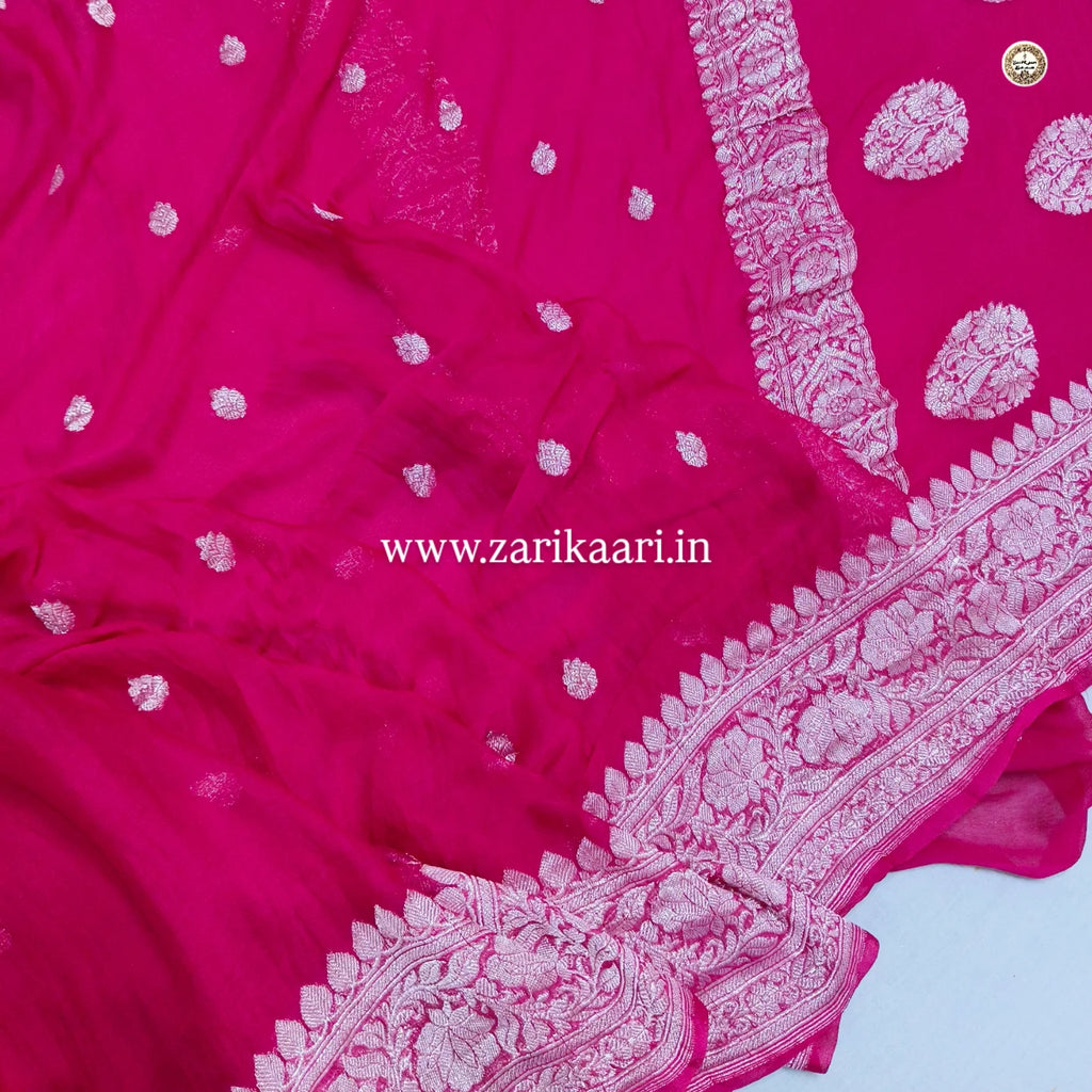 Magenta Handloom Georgette Banarasi Saree - Pink
