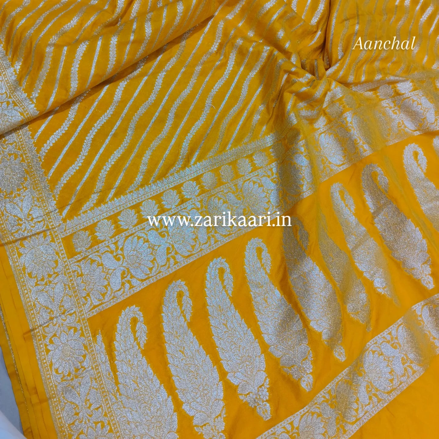 Banarasi Katan Georgette Saree with Watar-Gold Zari. Yellow-Gold