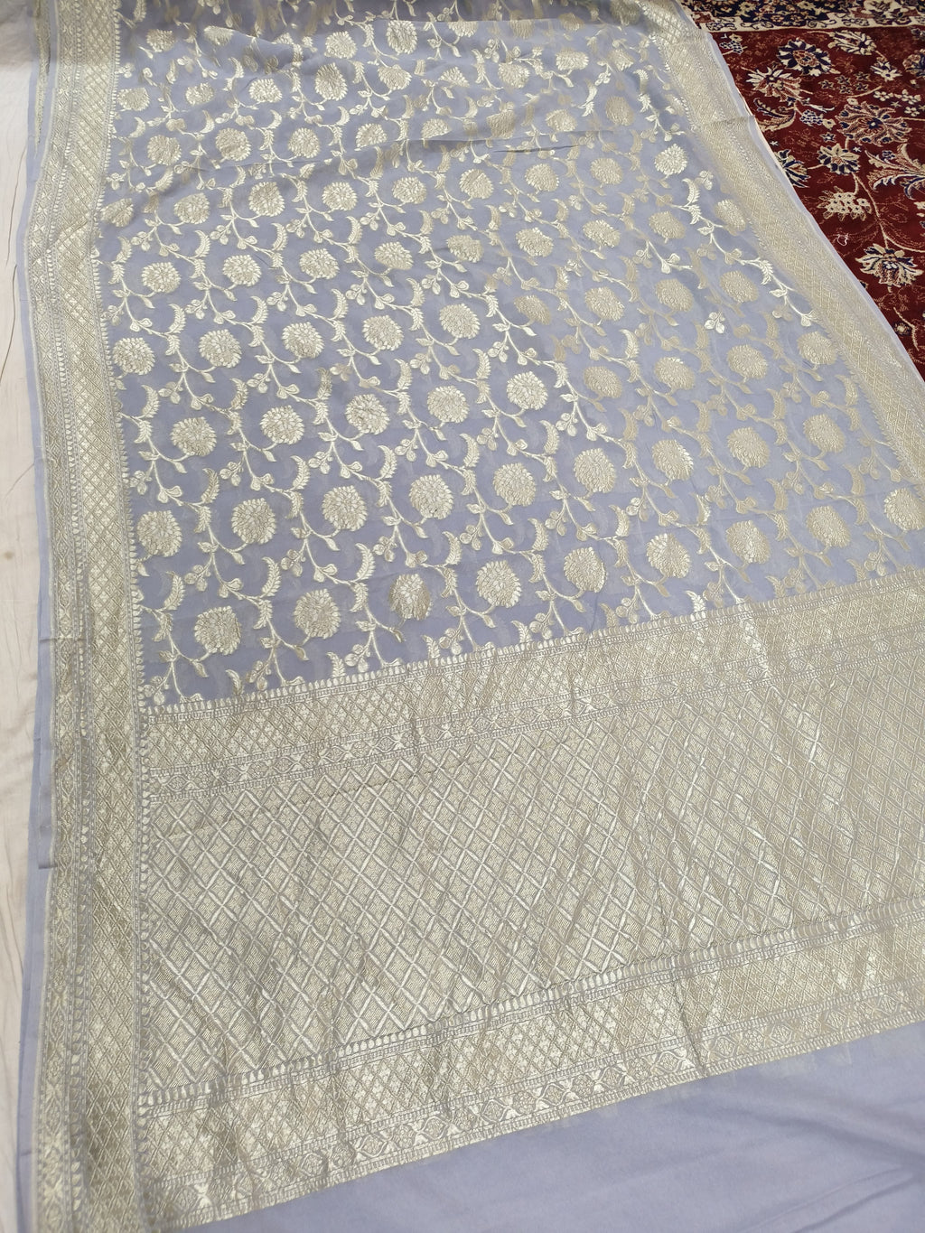 Grey Banarasi Pure Handloom Khaddi Georgette Chiffon with Water Zari