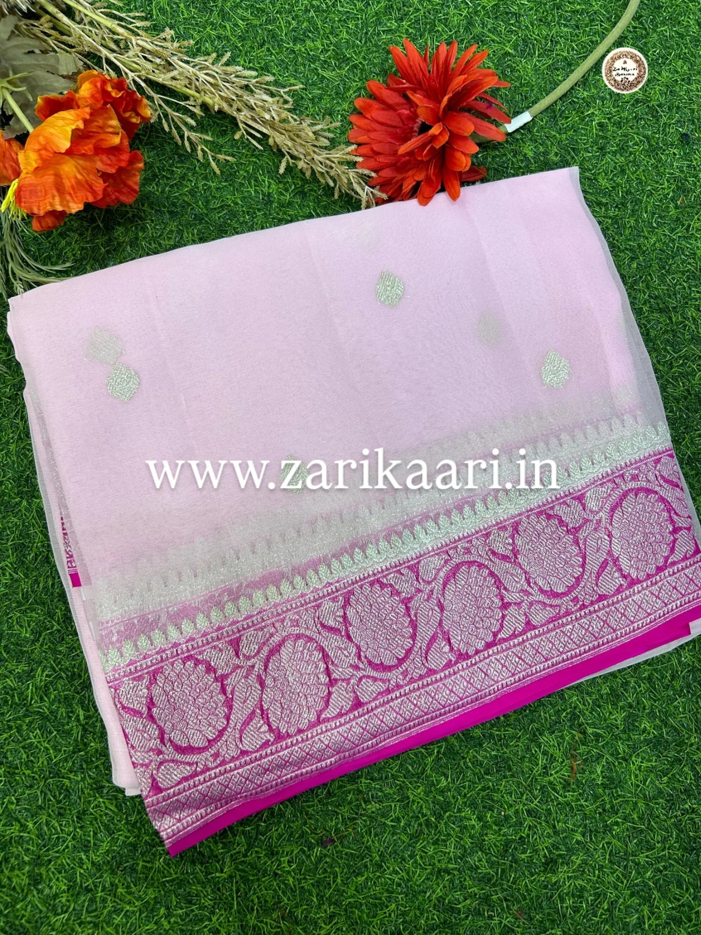 Pure Handloom Georgette Banarasi Saree - Baby-Pink