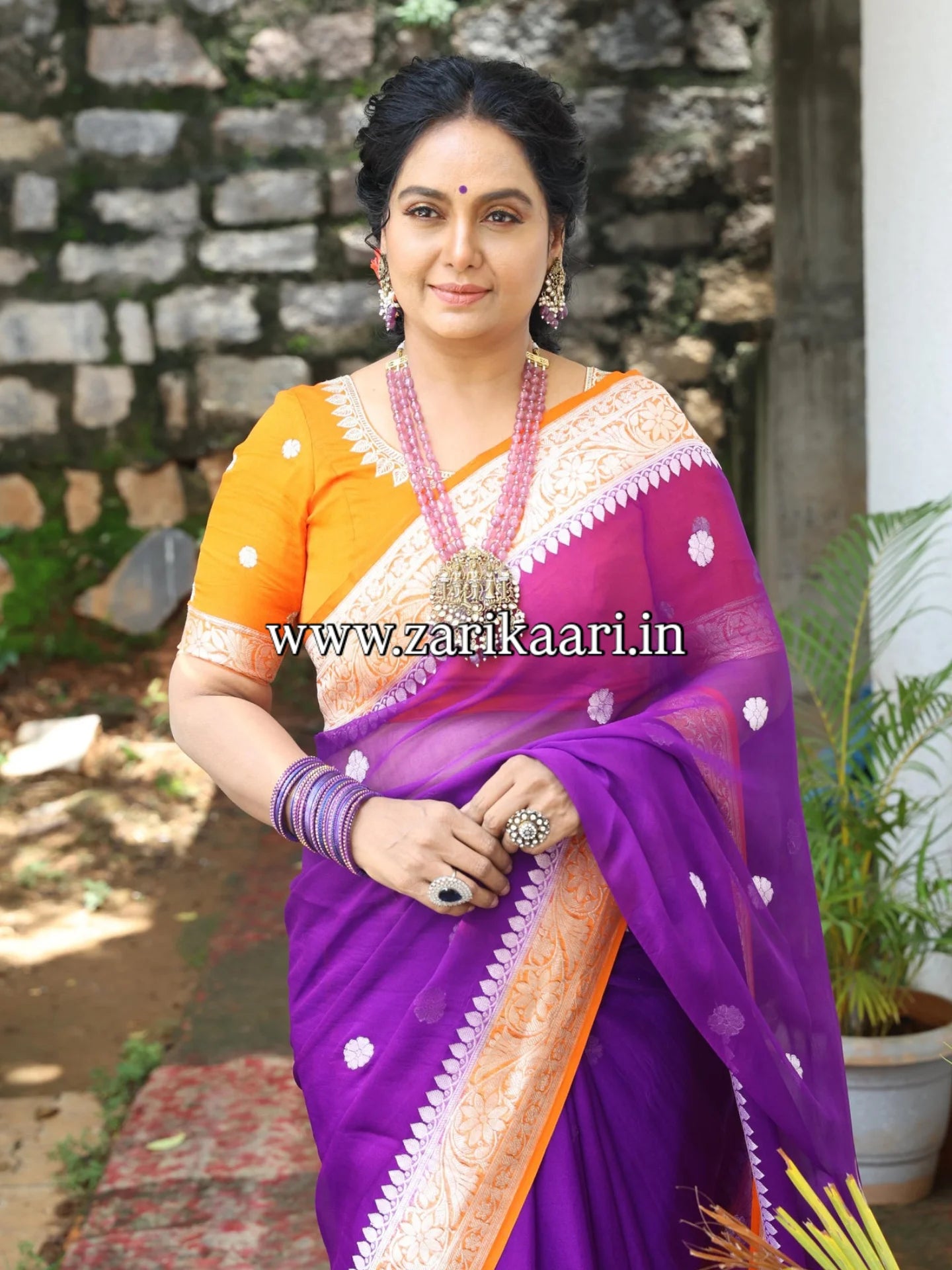 Pure Handloom Georgette Banarasi Saree - Purple