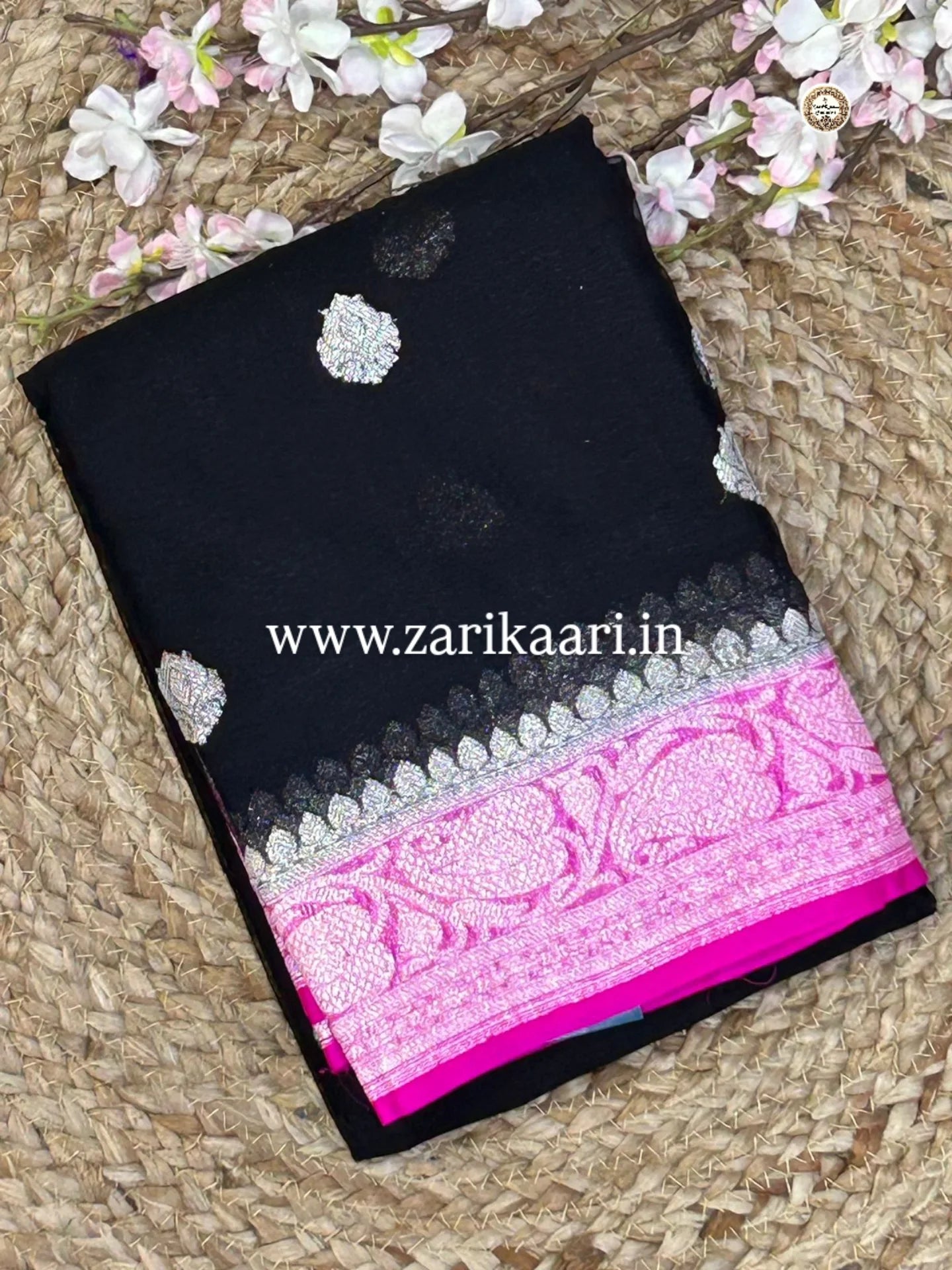 Pure Handloom Georgette Banarasi Saree - Black