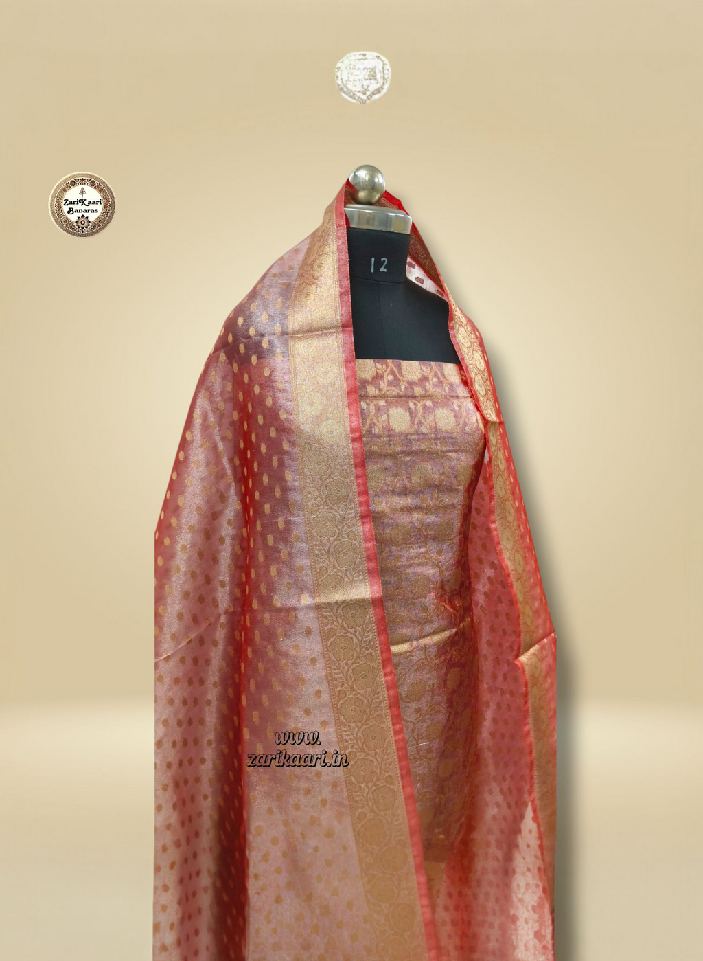 Banarasi Tissue Silk Suit Set with Meenedar Zari Dupatta & Plain Shalwar Jaal Work