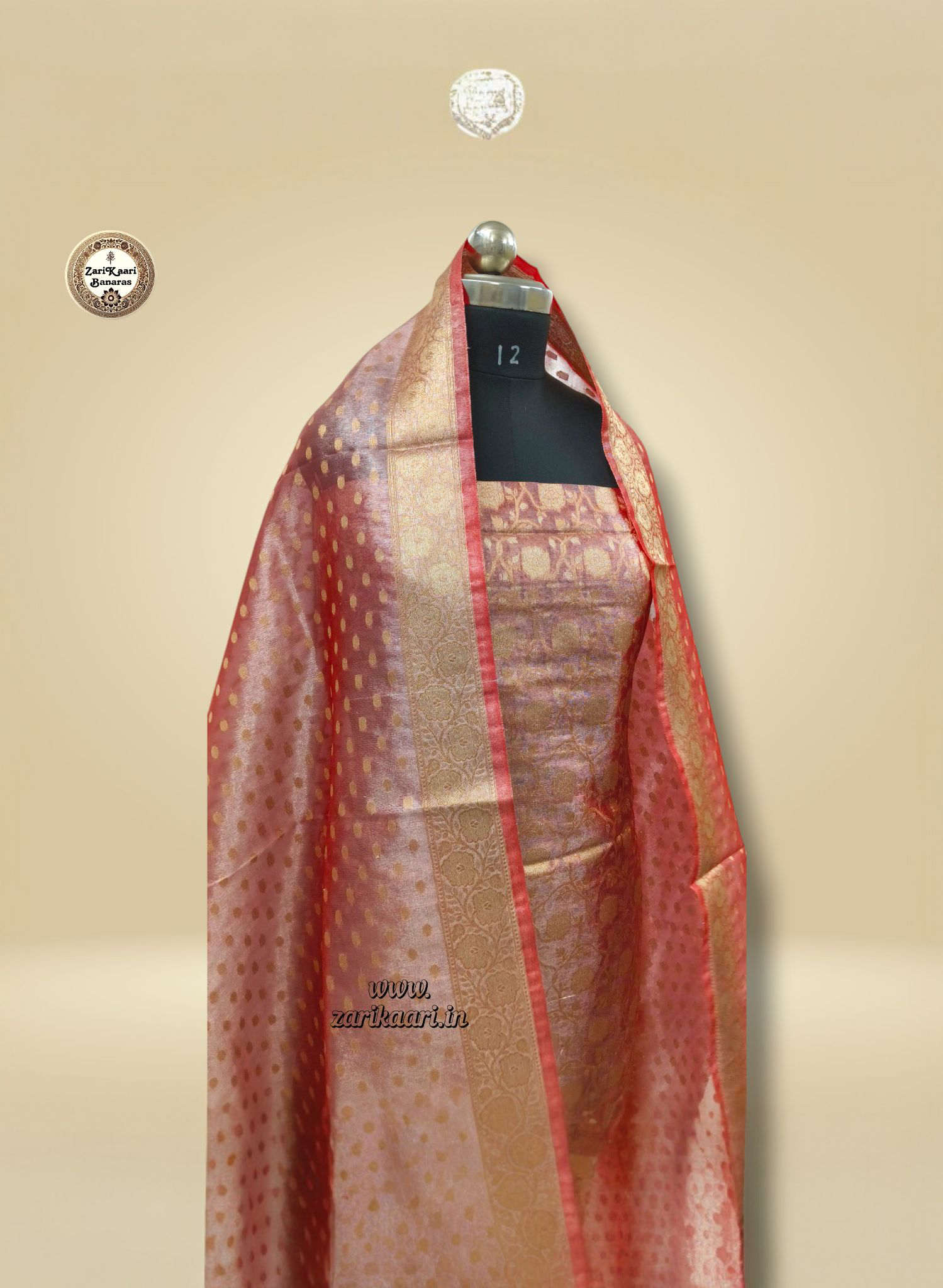 Banarasi Tissue Silk Suit Set with Meenedar Zari Dupatta & Plain Shalwar Jaal Work