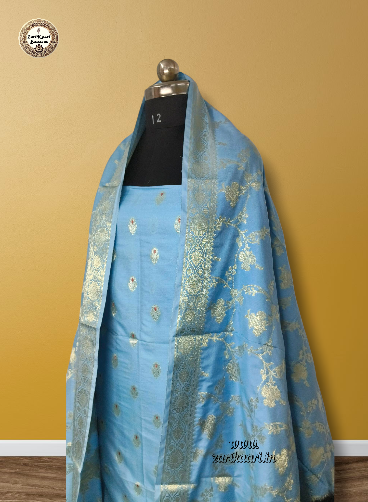 Banarasi Katan Silk Suit Set with Meenedar Dupatta & Plain Shalwar