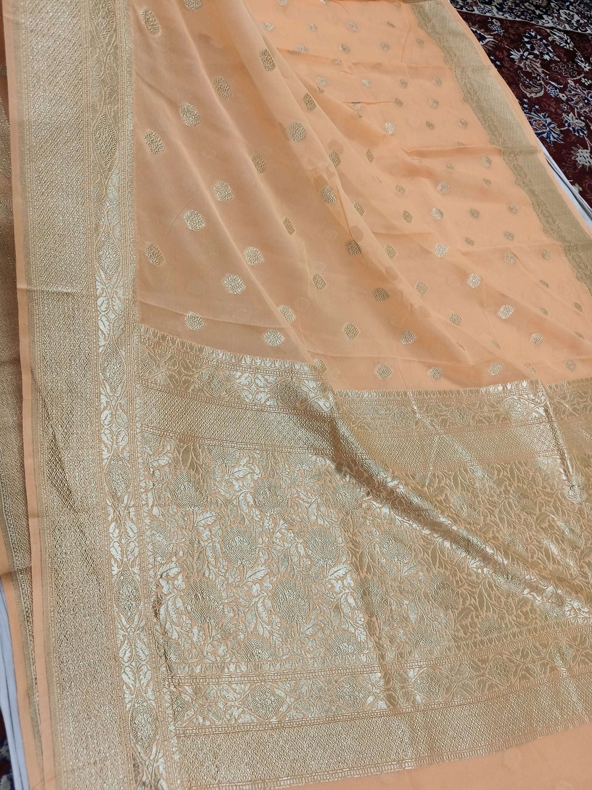 Orange Banarasi Pure Handloom Khaddi Georgette Chiffon with Water Zari