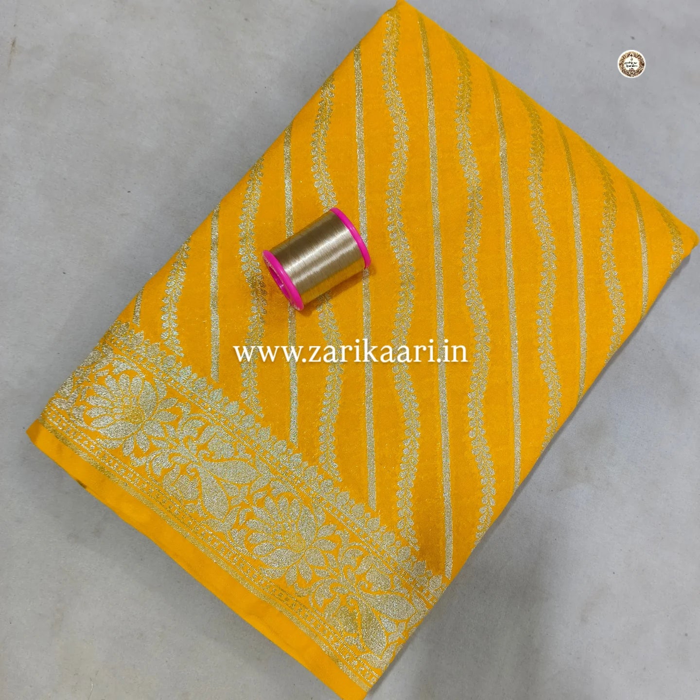 Banarasi Katan Georgette Saree with Watar-Gold Zari. Yellow-Gold