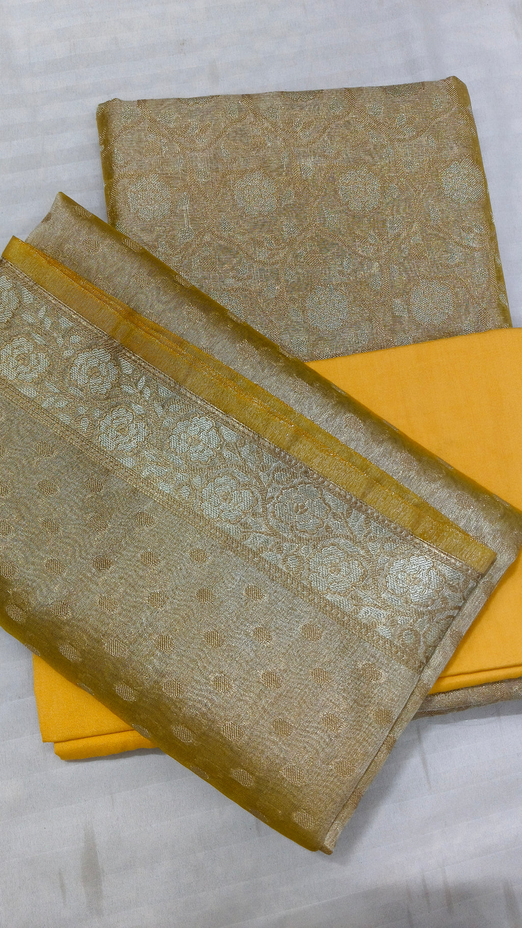 Banarasi Tissue Silk Suit Set with Meenedar Zari Dupatta & Plain Shalwar Jaal Work