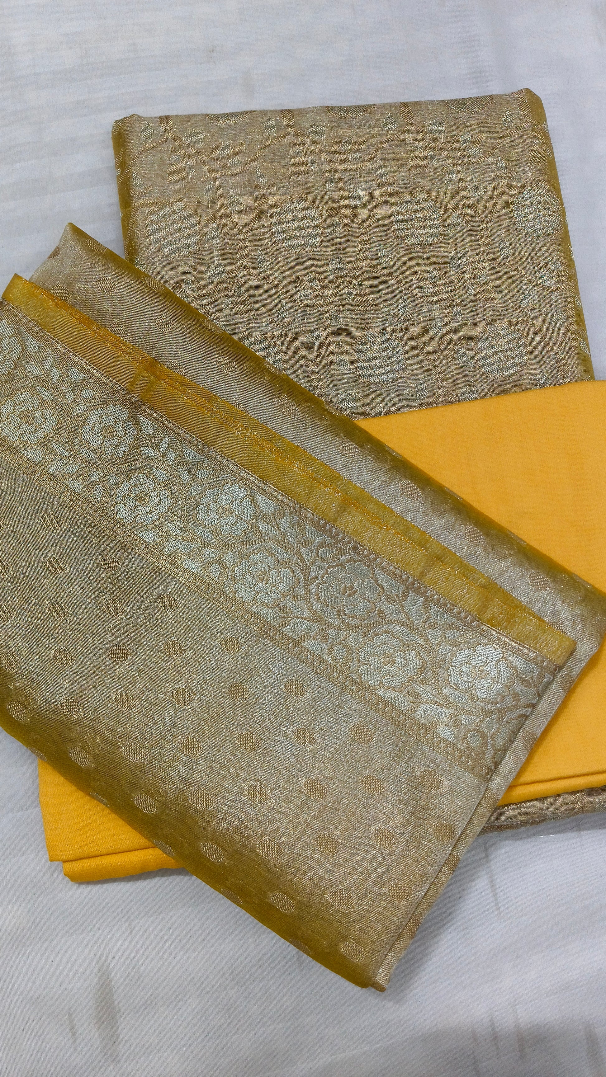 Banarasi Tissue Silk Suit Set with Meenedar Zari Dupatta & Plain Shalwar Jaal Work