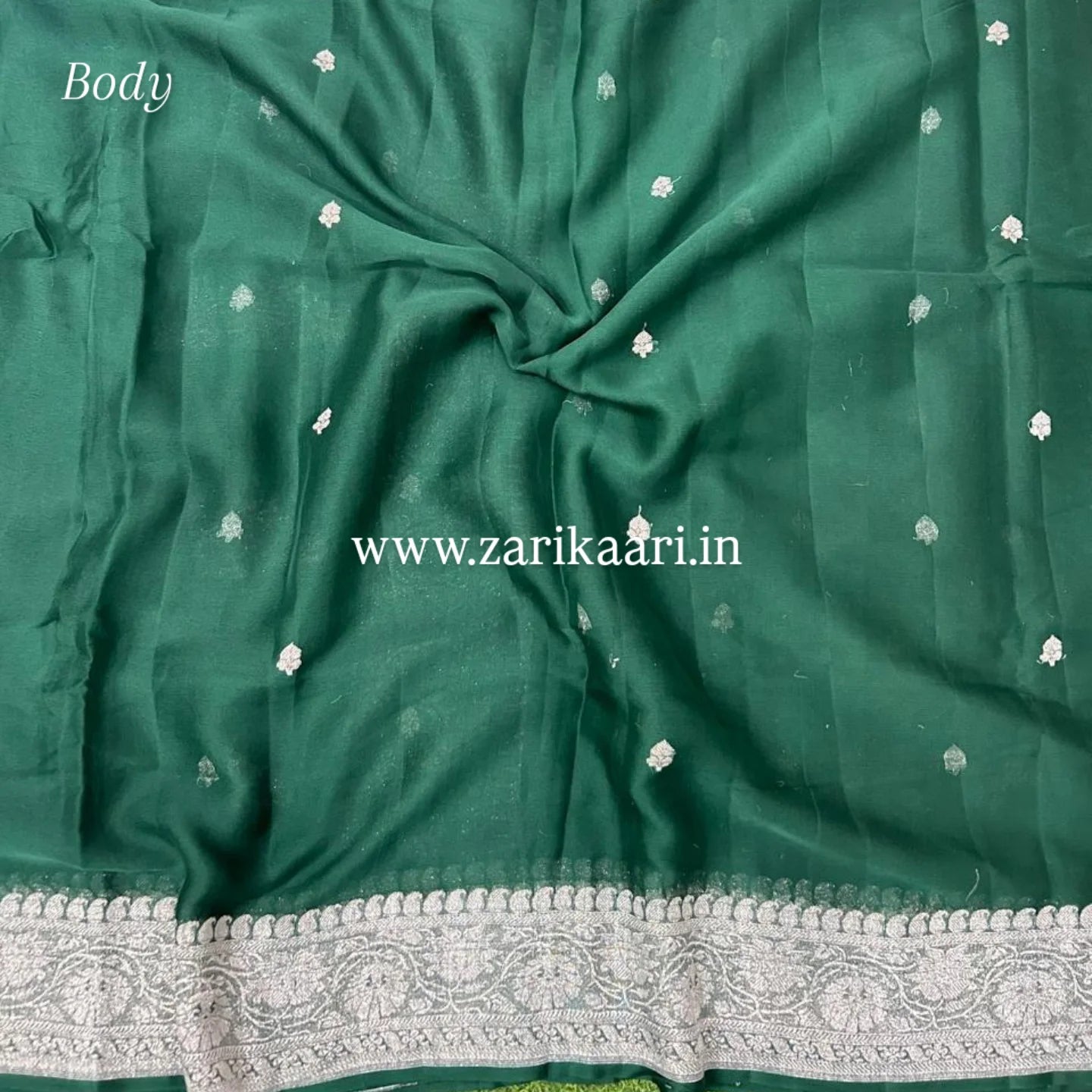 Pure Handloom Georgette Banarasi Saree - Dark Green