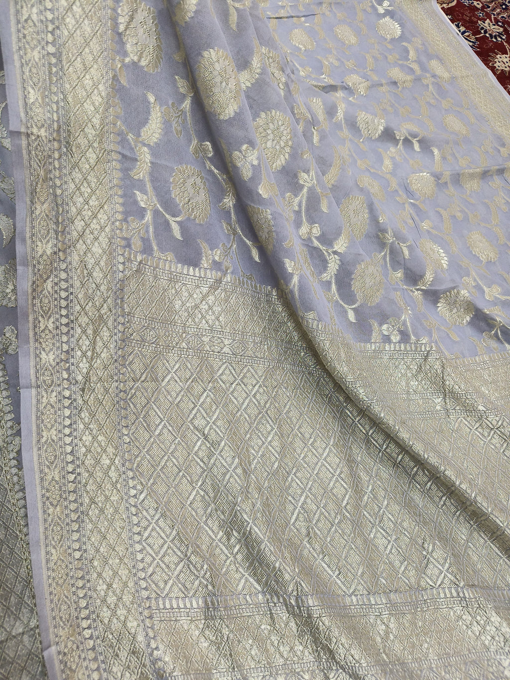 Grey Banarasi Pure Handloom Khaddi Georgette Chiffon with Water Zari