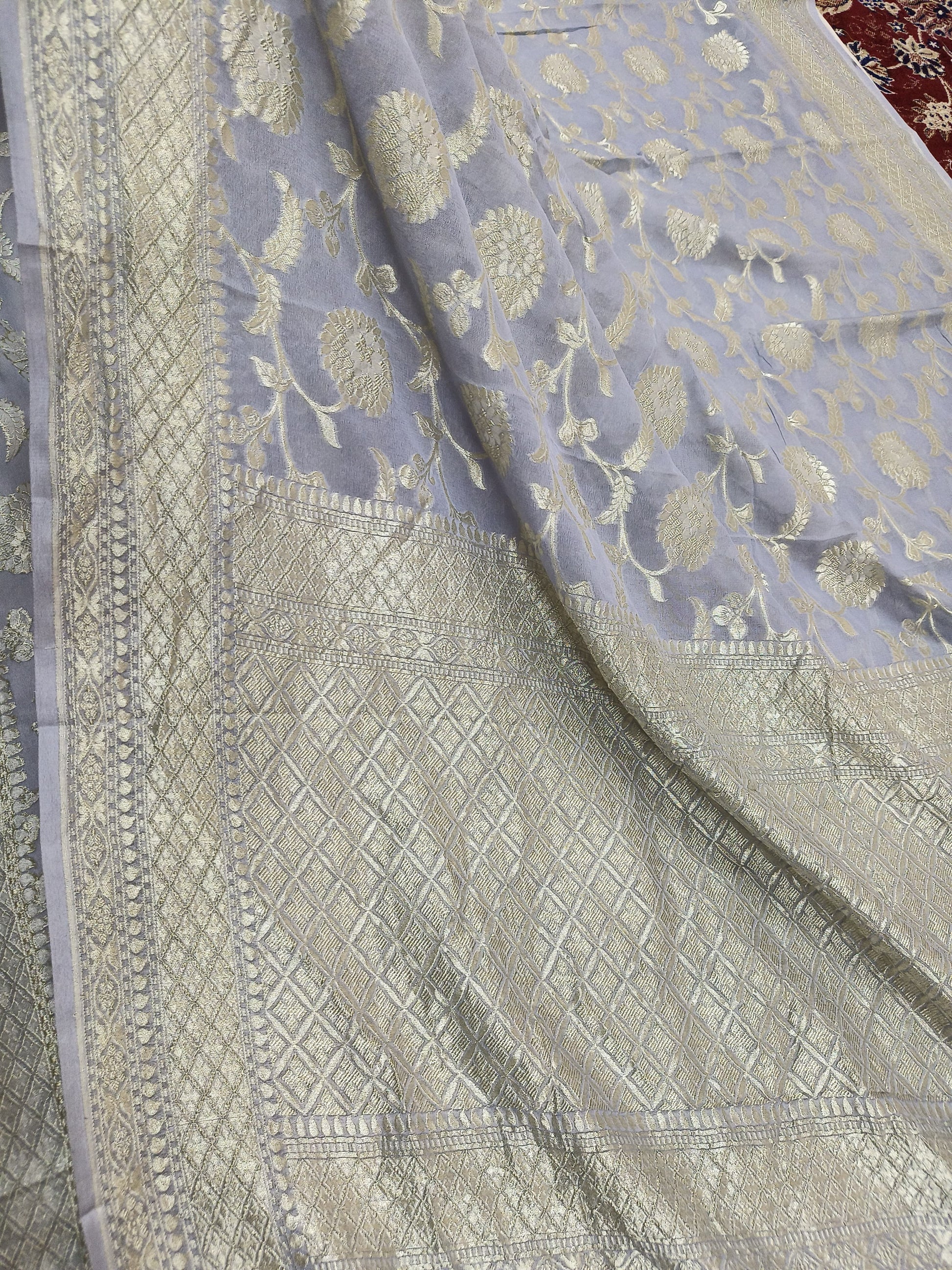 Grey Banarasi Pure Handloom Khaddi Georgette Chiffon with Water Zari