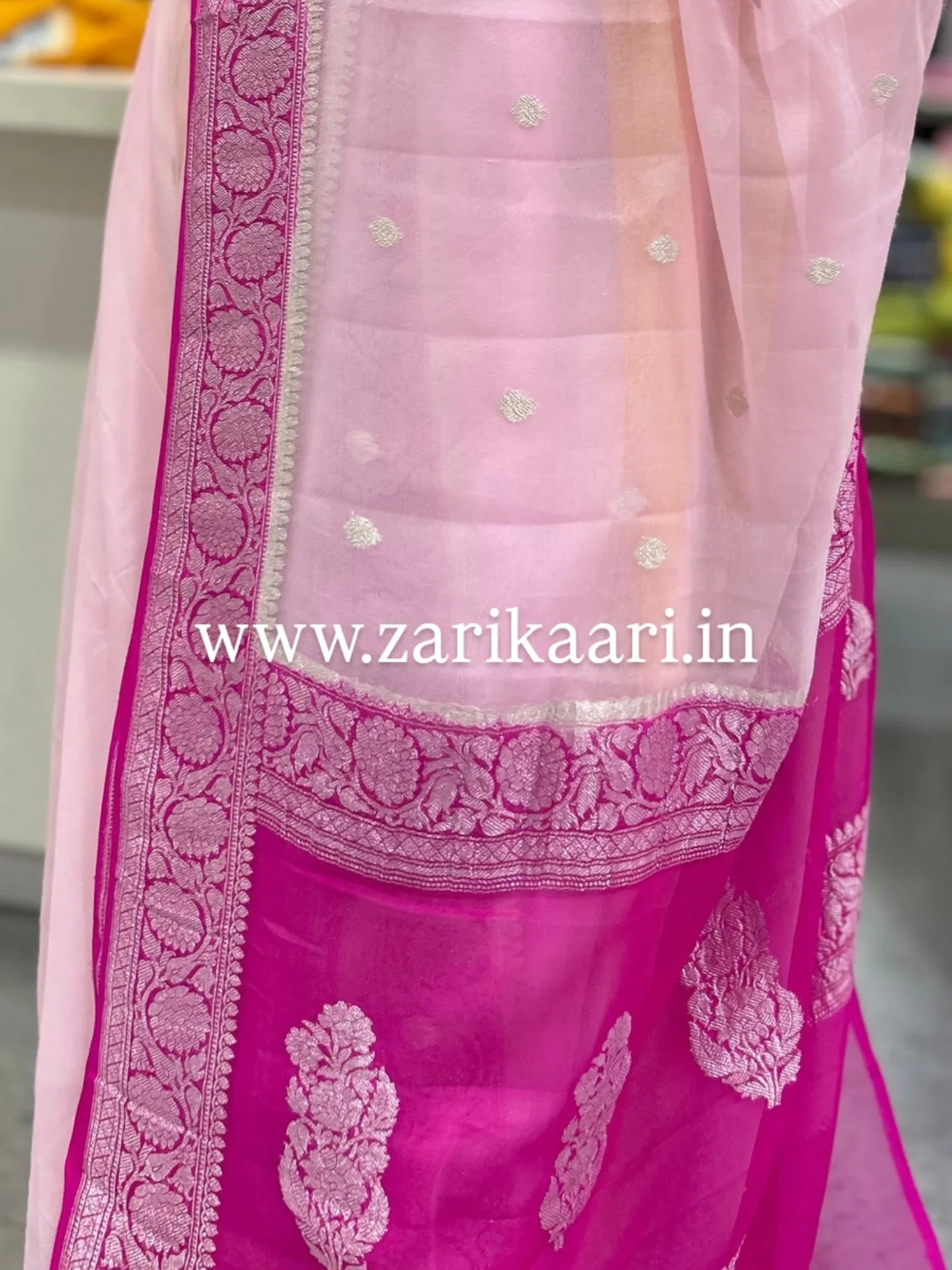 Pure Handloom Georgette Banarasi Saree - Baby-Pink