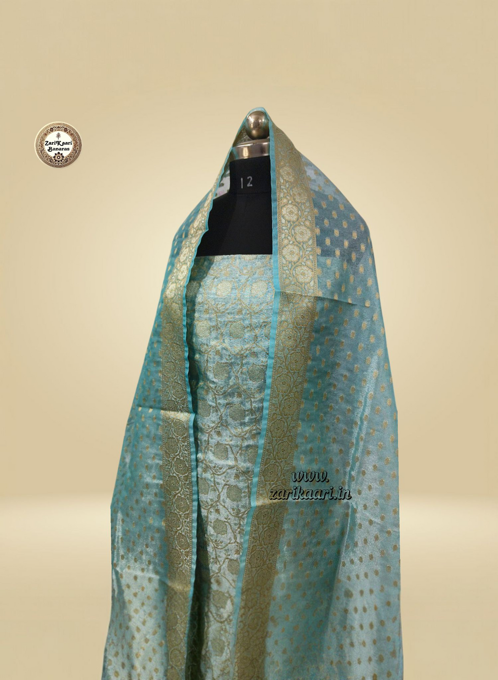 Banarasi Tissue Silk Suit Set with Meenedar Zari Dupatta & Plain Shalwar Jaal Work