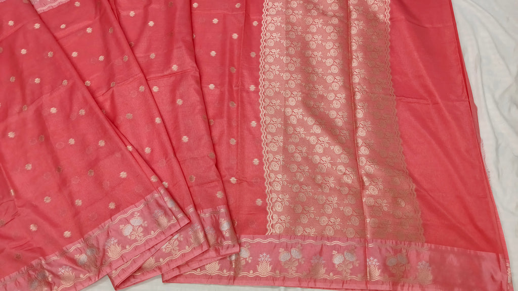 Bright Red Banarasi Raw Mango Silk With Sona Ropa Zari Work