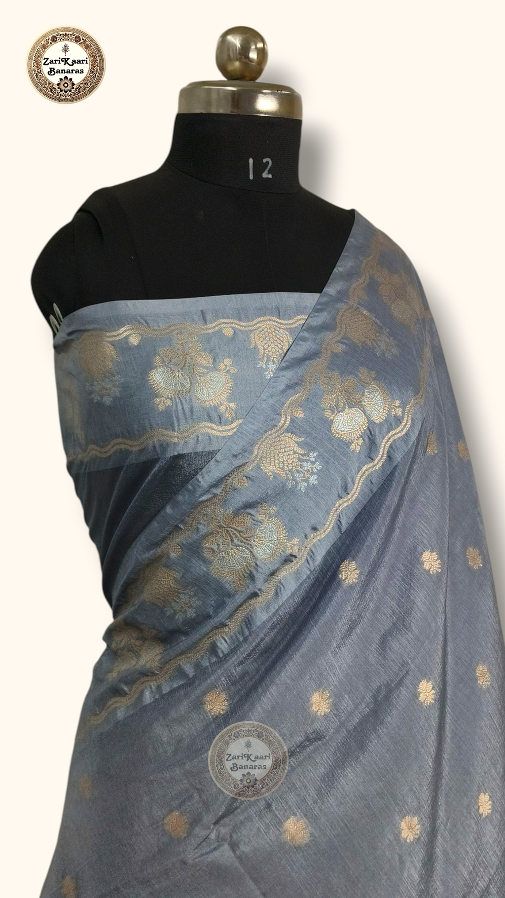 Grey Banarasi Raw Mango Silk With Sona Ropa Zari Work